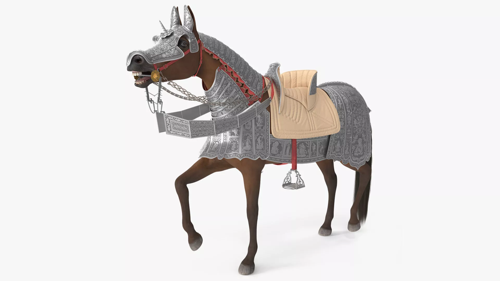 Medieval Armored Warhorse Fur Rigged 3D model