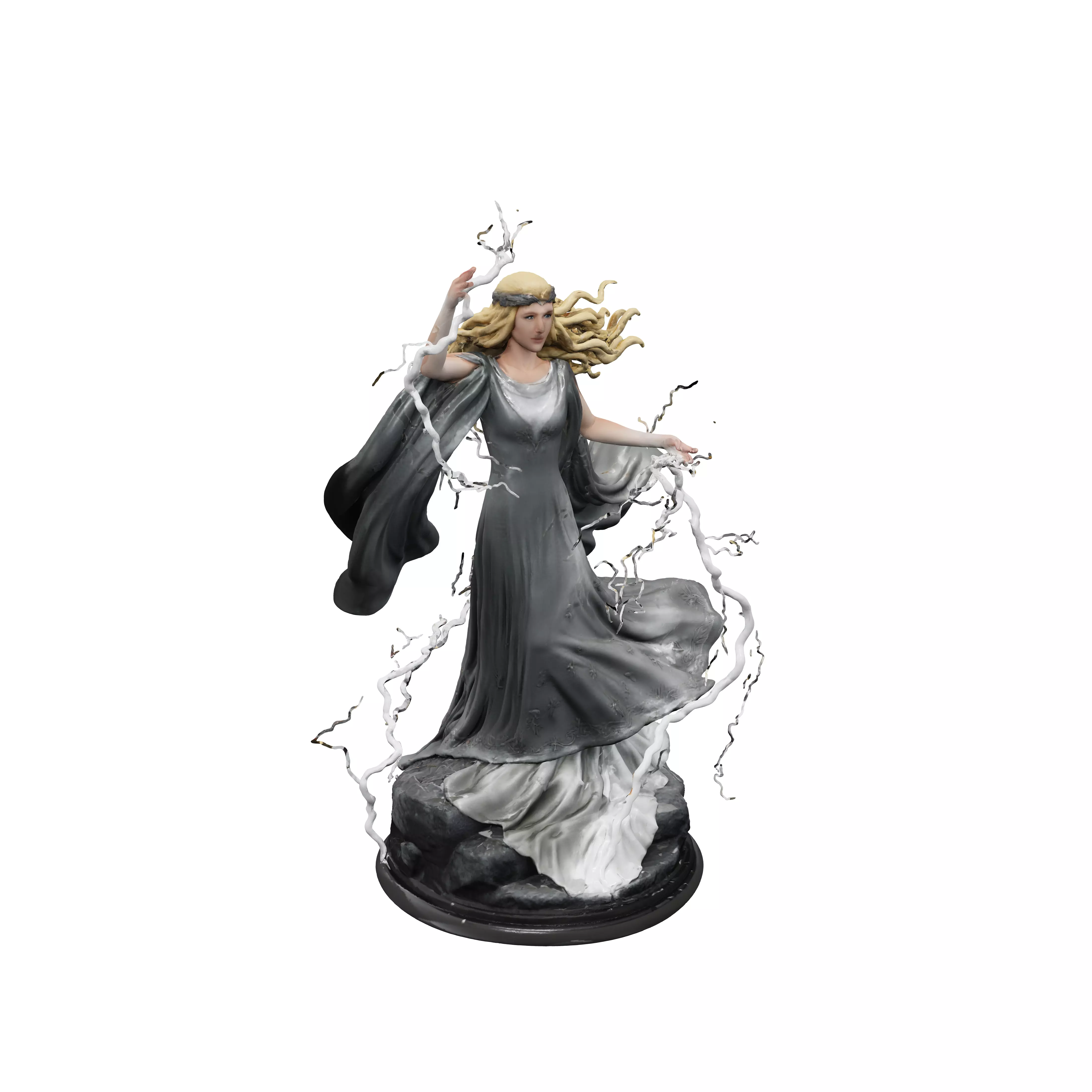 Galadriel Elf Sorceress conjuring white lightning 3D model