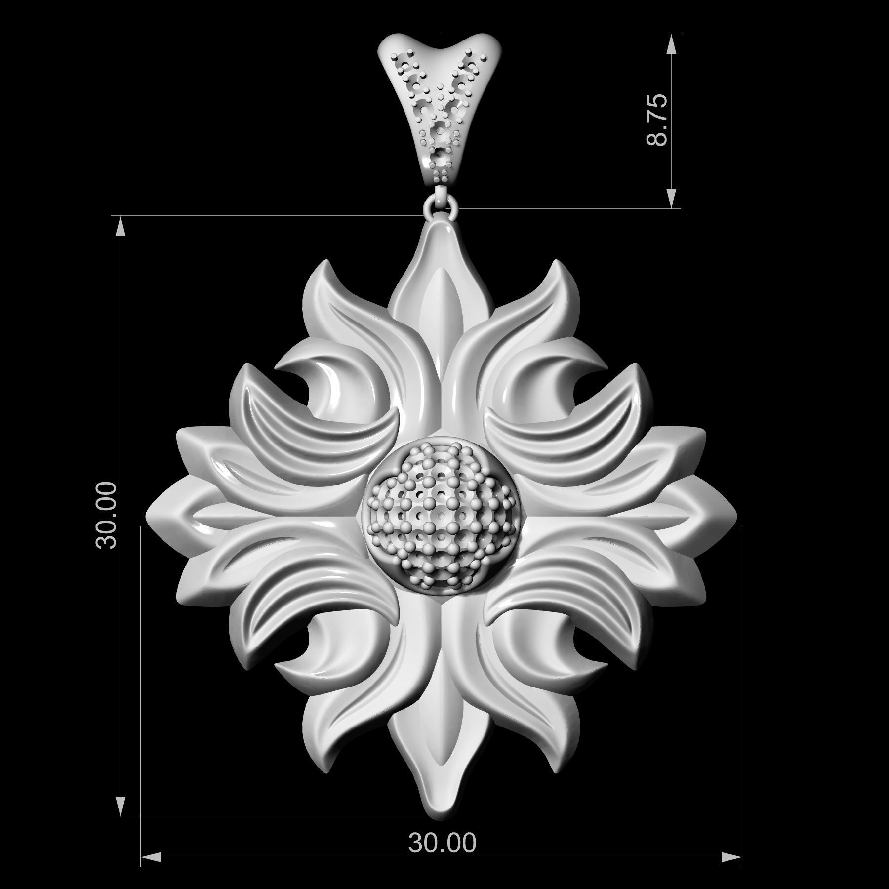 half ball of gems pendant 3D print model_3