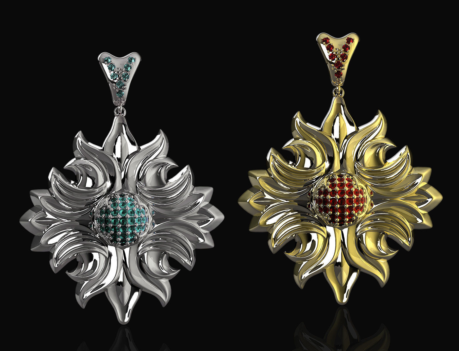 half ball of gems pendant 3D print model_2