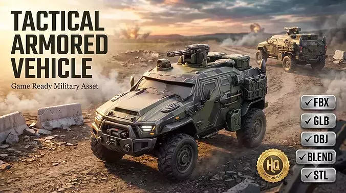 Stylized Armored Combat Vehicle 3D Model Low-poly 3D model