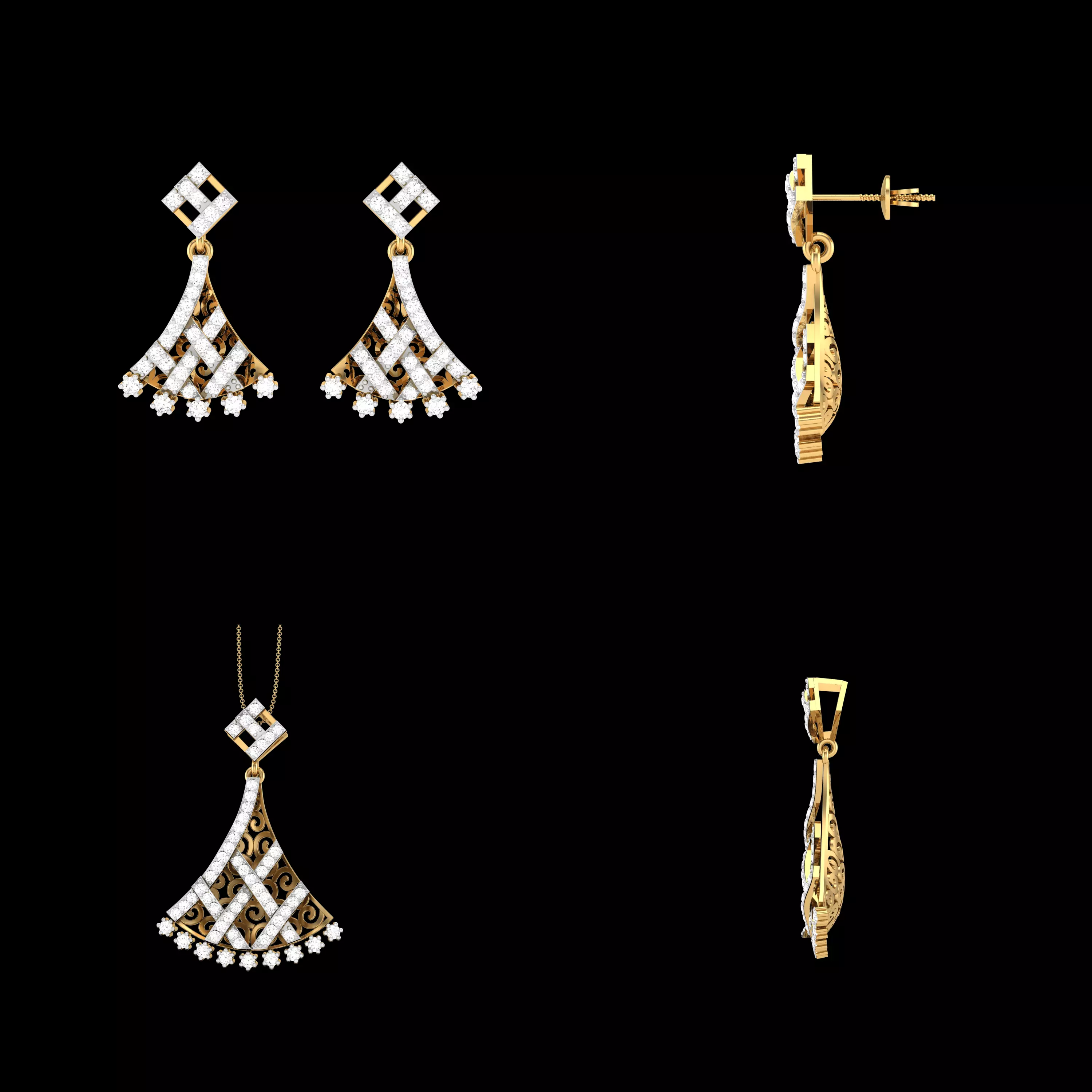 Designer Pendant Earrings CAD Jewelry Set STL 3DM Model Design 3D print model