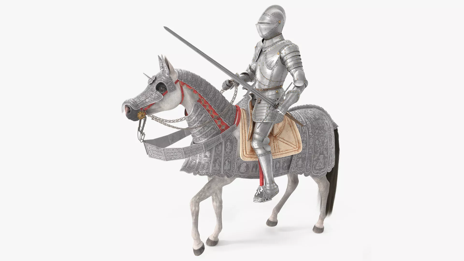 Horse in Medieval Armor with Knight Rider Fur 3D model