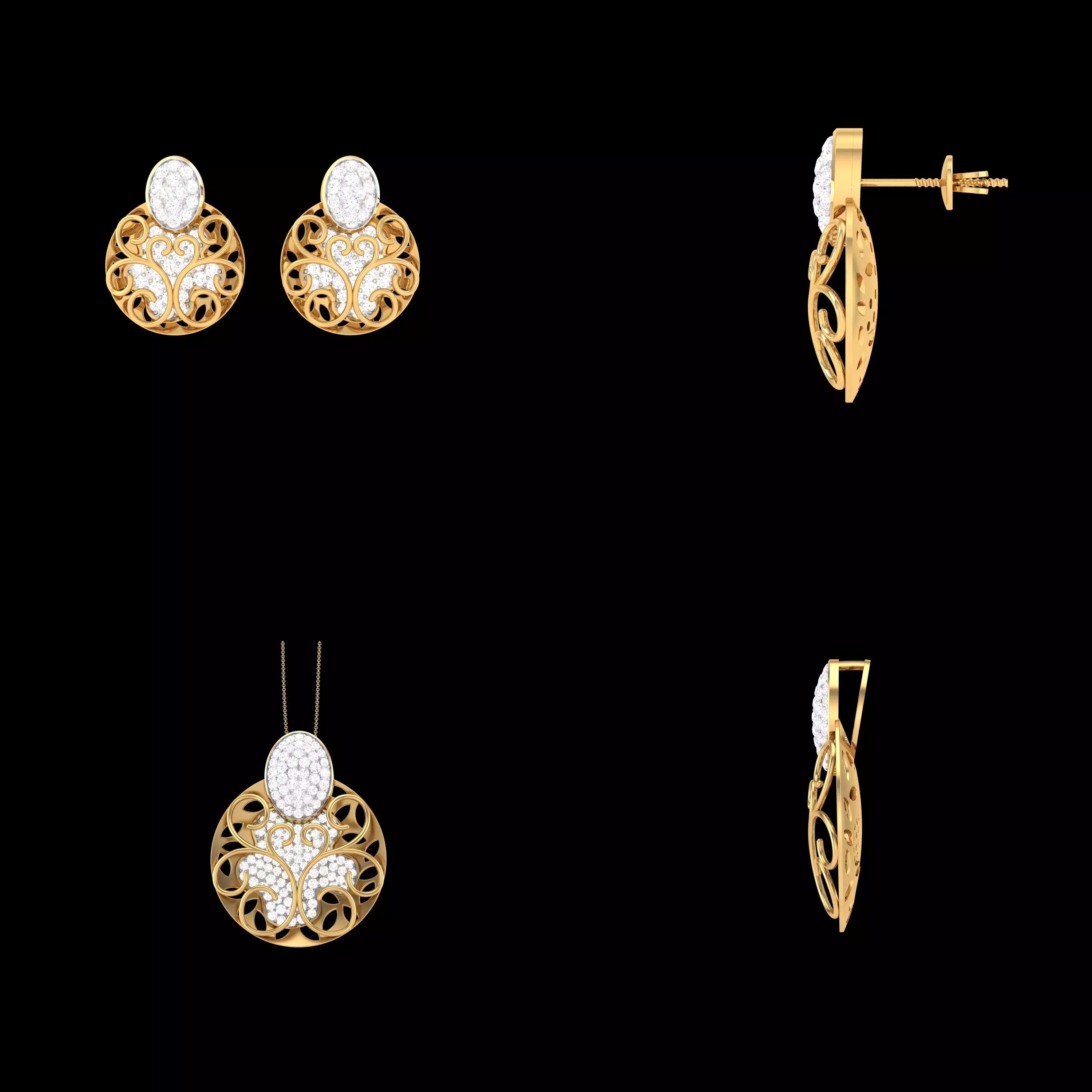 Filigree Pendant Earrings CAD Jewelry Set STL 3DM Model Design 3D print model