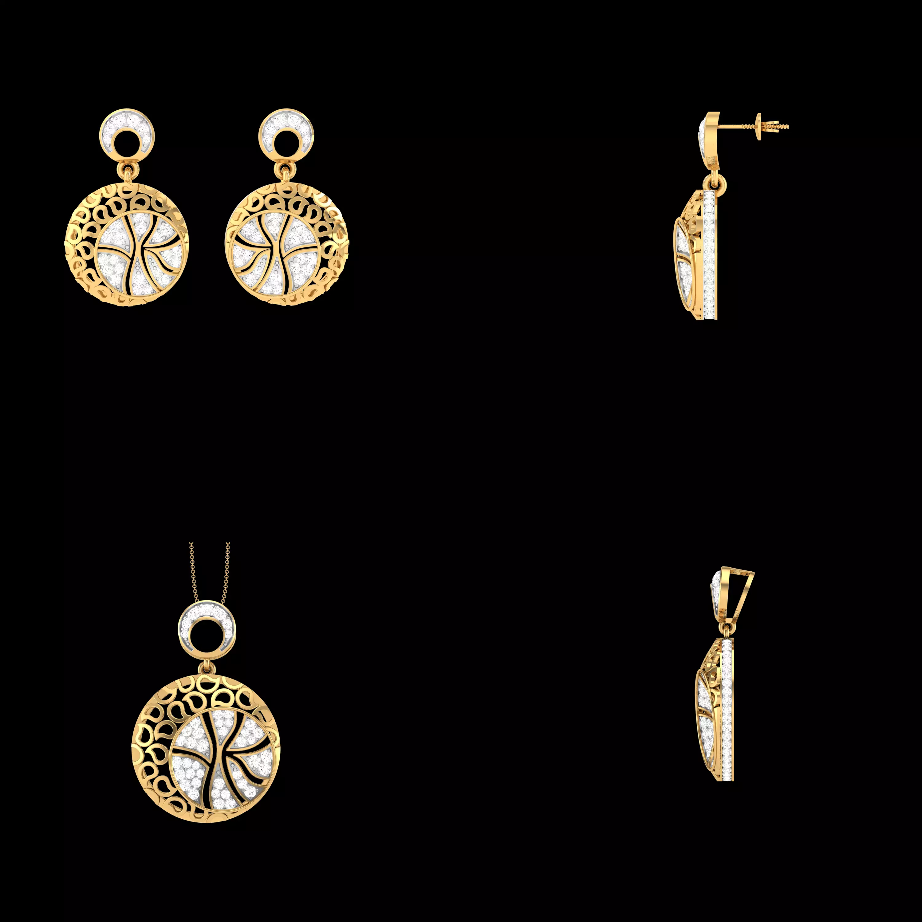 Modern Round Pendant Earrings CAD Set STL 3DM Jewelry Model 3D print model
