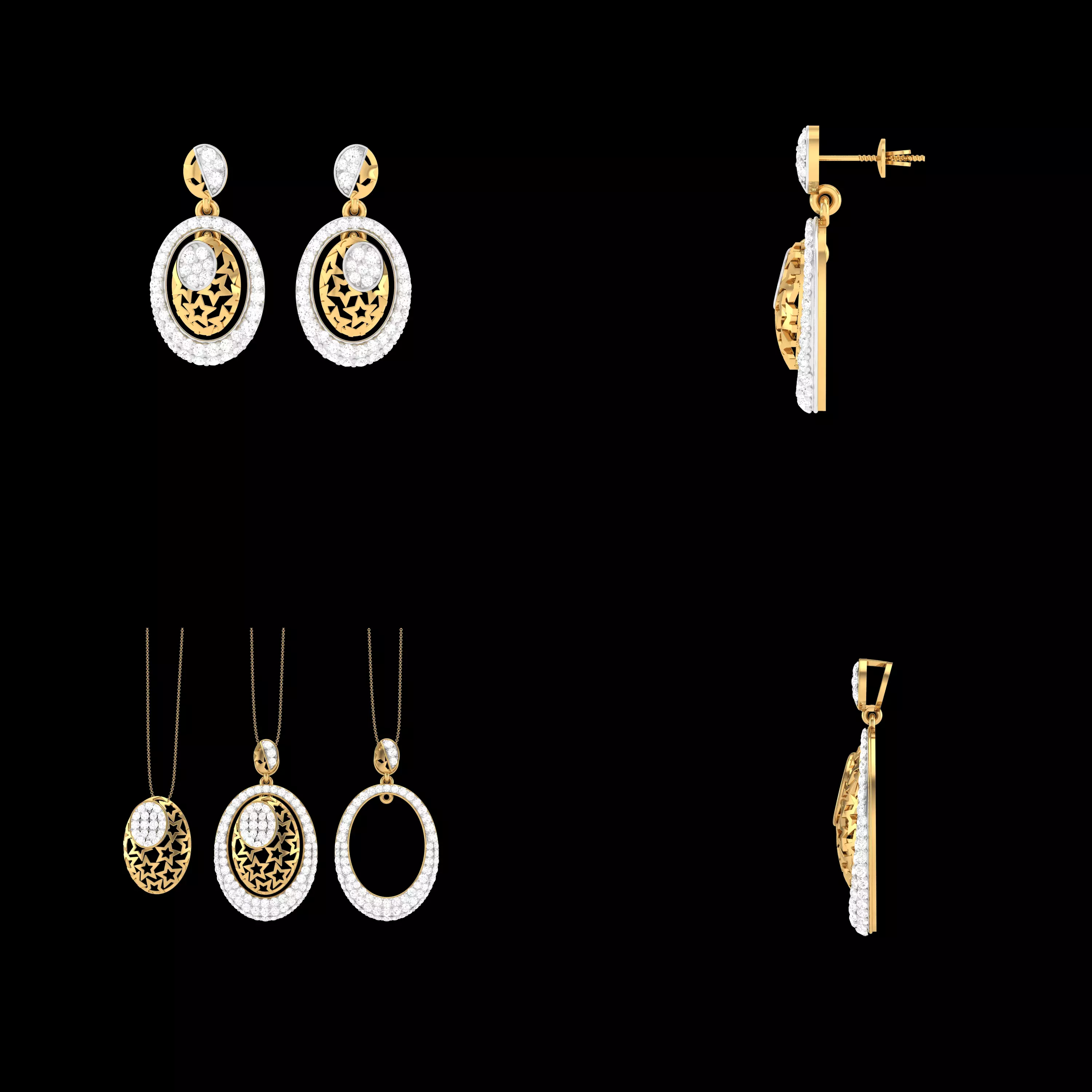 Oval Pendant Earrings CAD Jewelry Set STL 3DM Model Design 3D print model