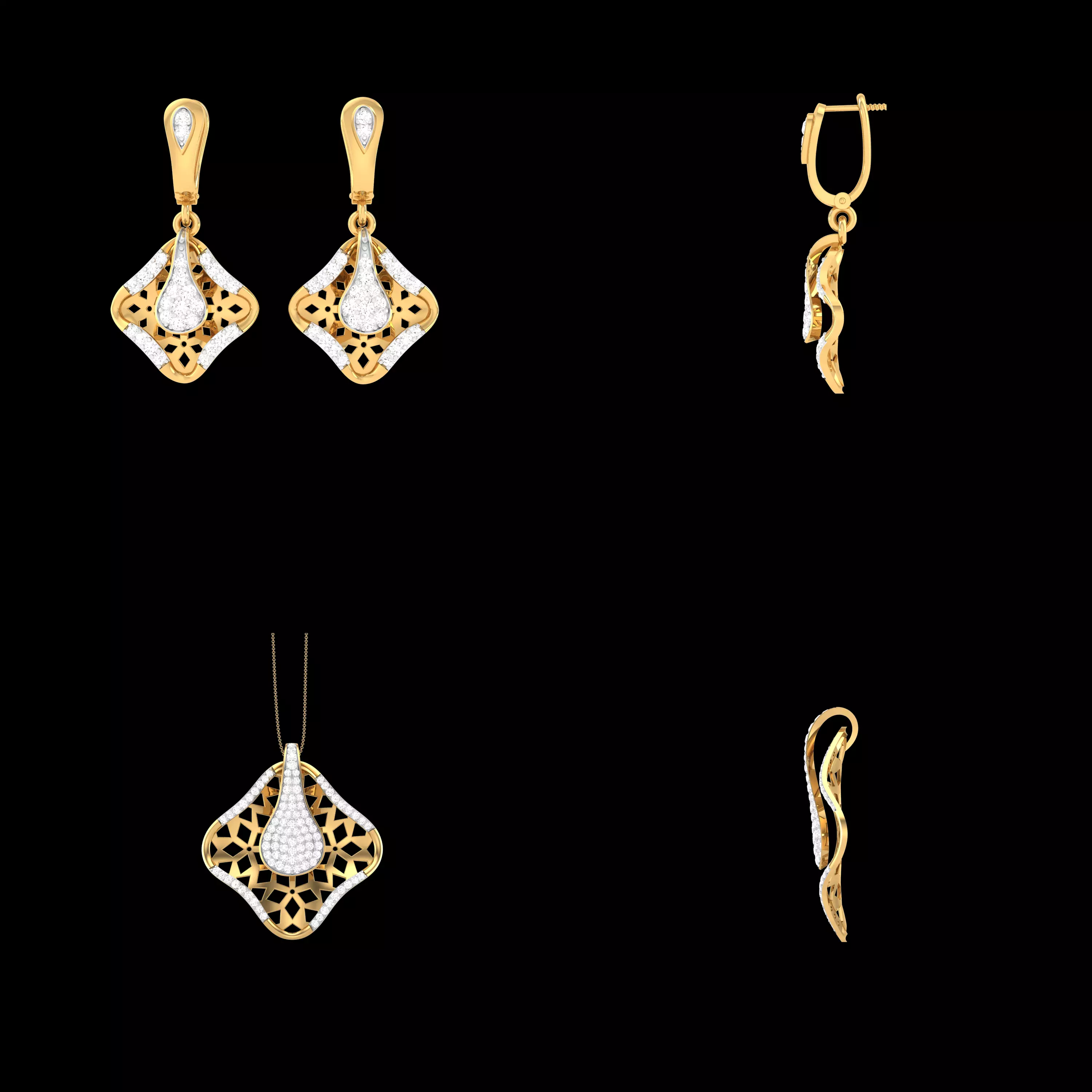 Geometric Pendant Earrings CAD Jewelry Set STL 3DM Design 3D print model