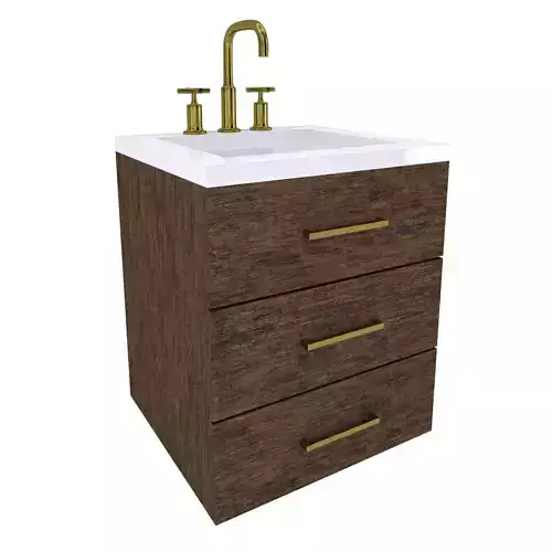 Vanity bathroom with drawers and brass faucet