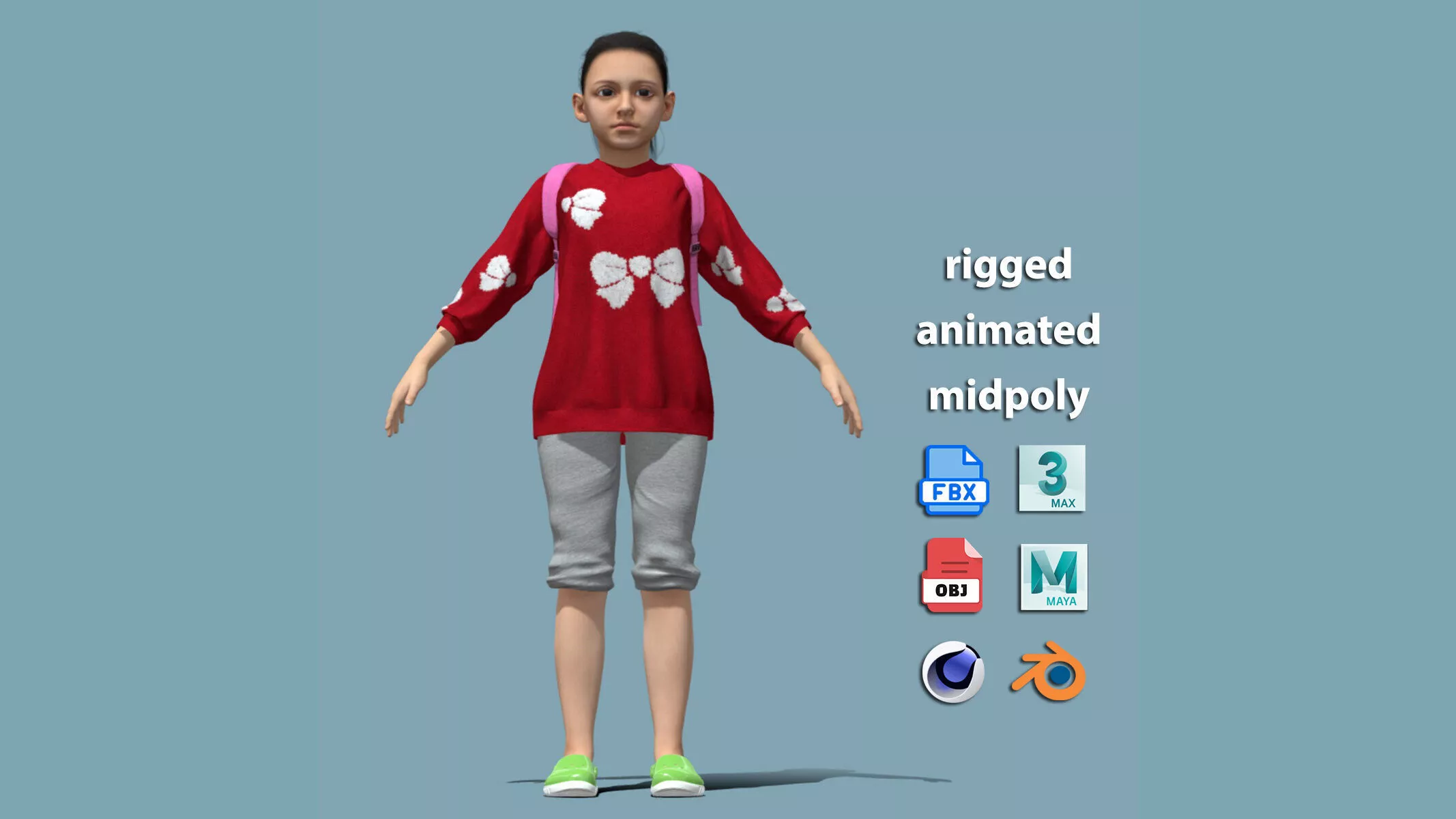 A-Pose Rigged Little Girl 3d model 3D model