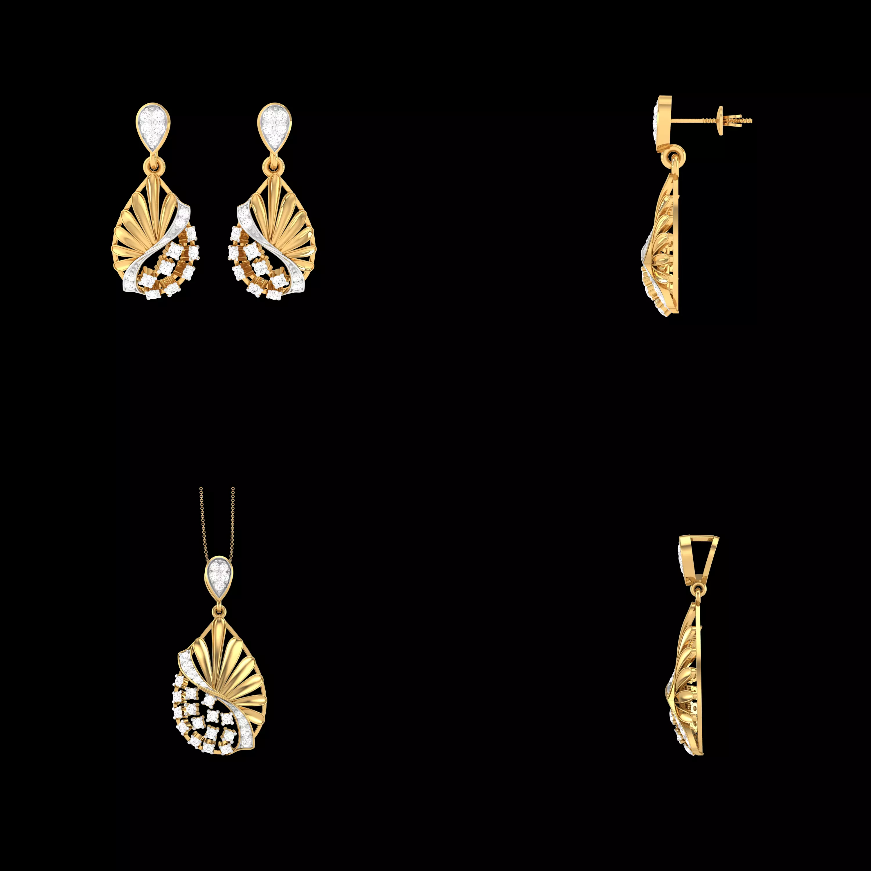 Luxury Leaf Pendant Earrings CAD Jewelry Set STL 3DM Model 3D print model