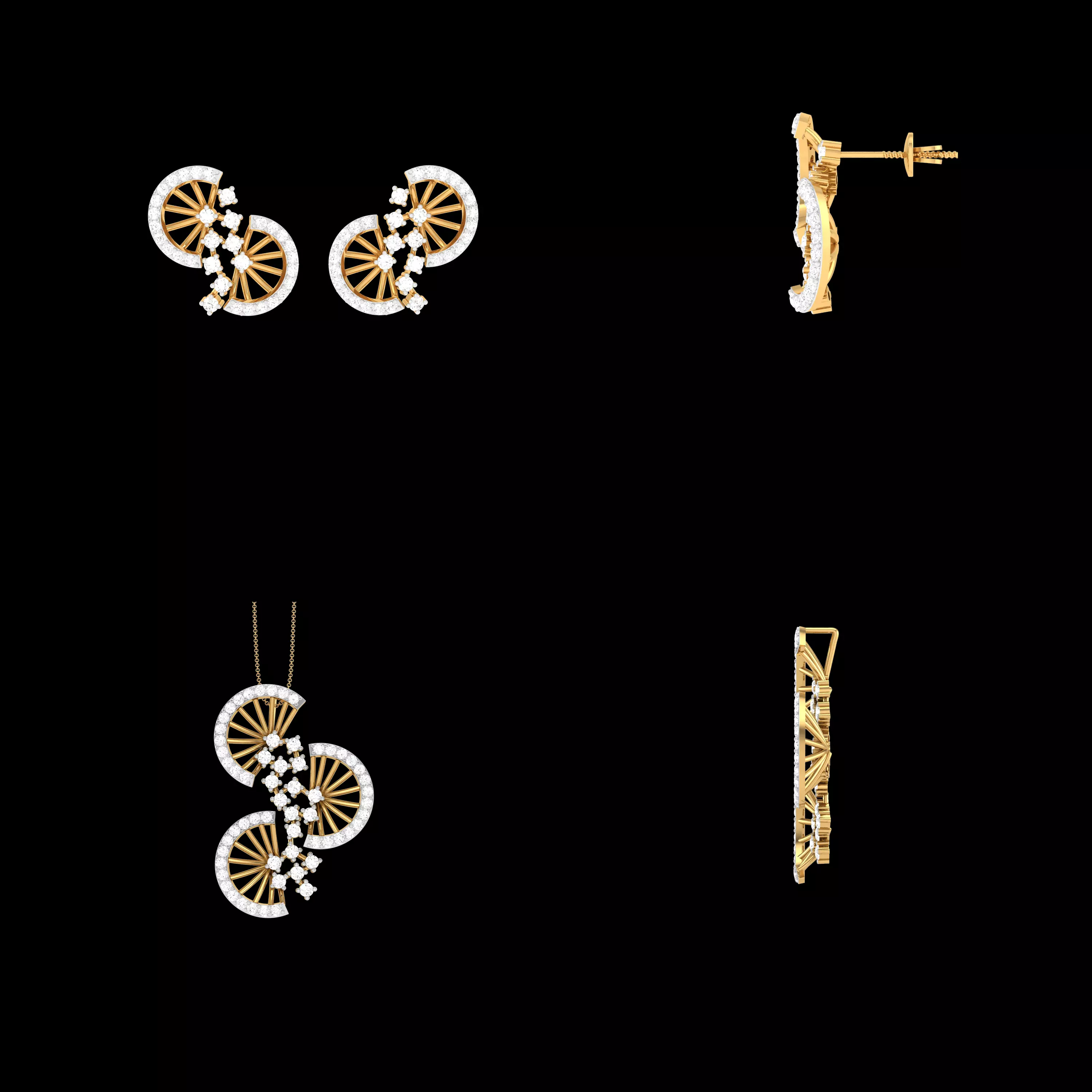 Luxury Geometric Pendant Earrings CAD Jewelry Set STL 3DM 3D print model