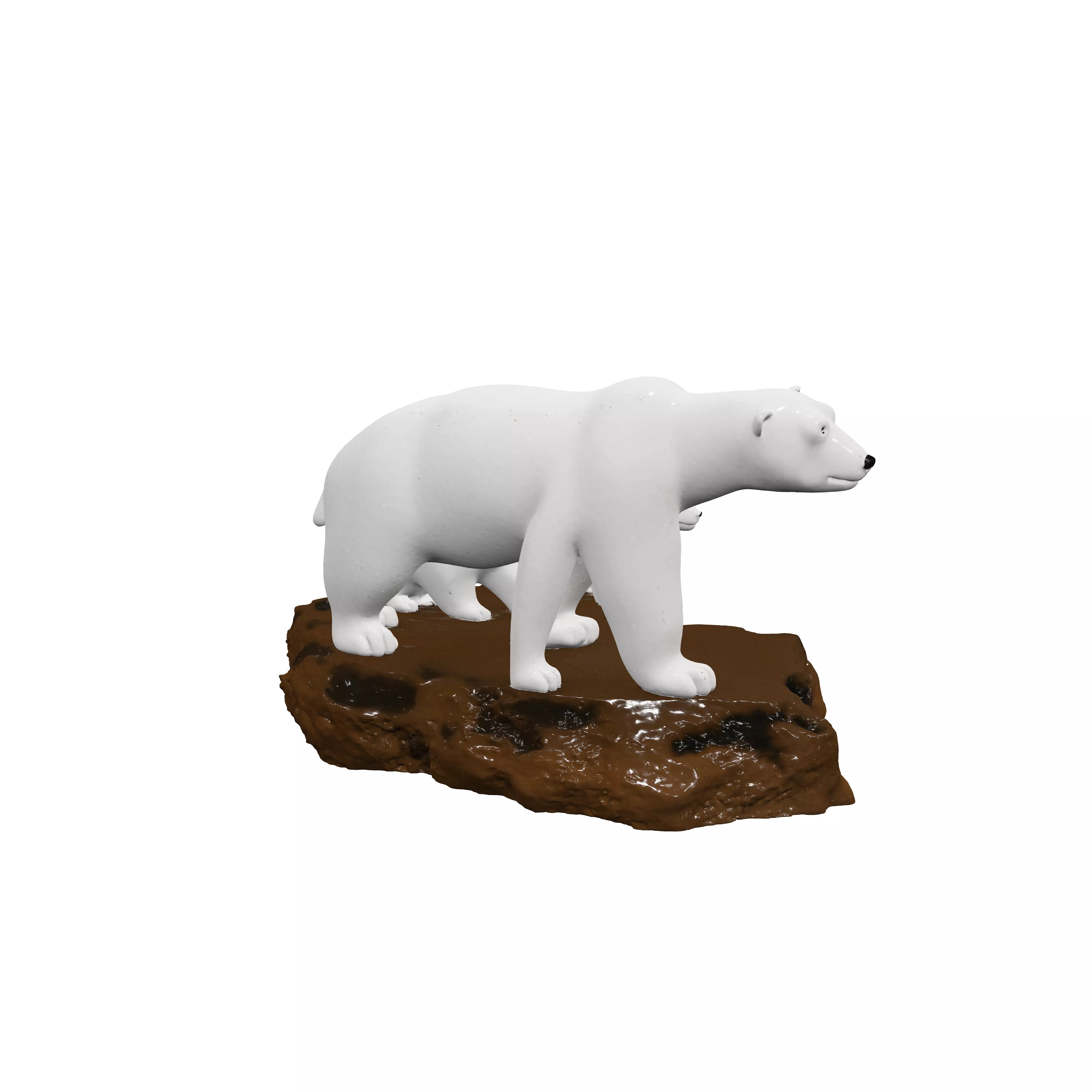 polar bear with smooth texture fur and 2 cubs with 4 legs eac... 3D model