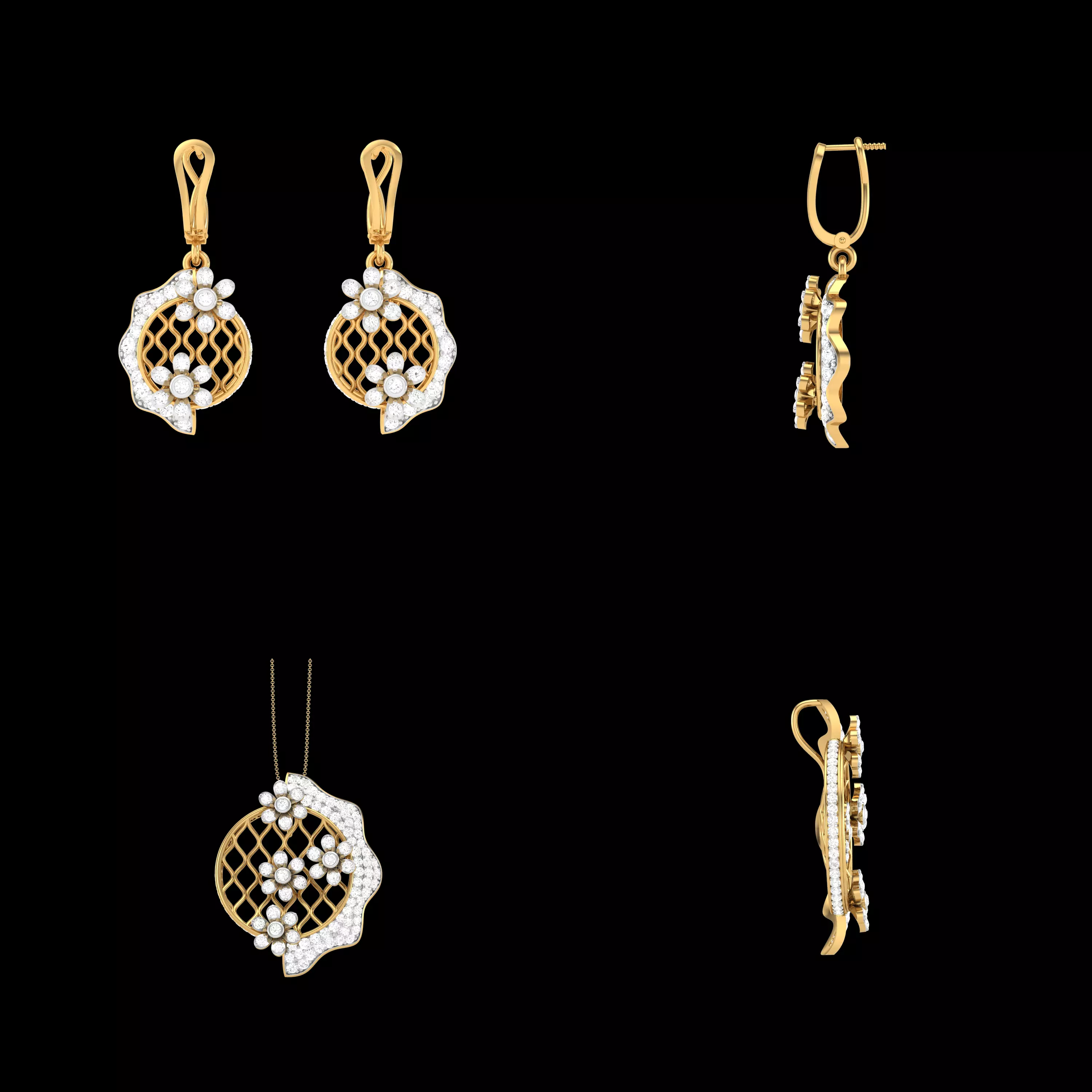 Floral Pendant Earrings CAD Jewelry Set STL 3DM Model 3D print model