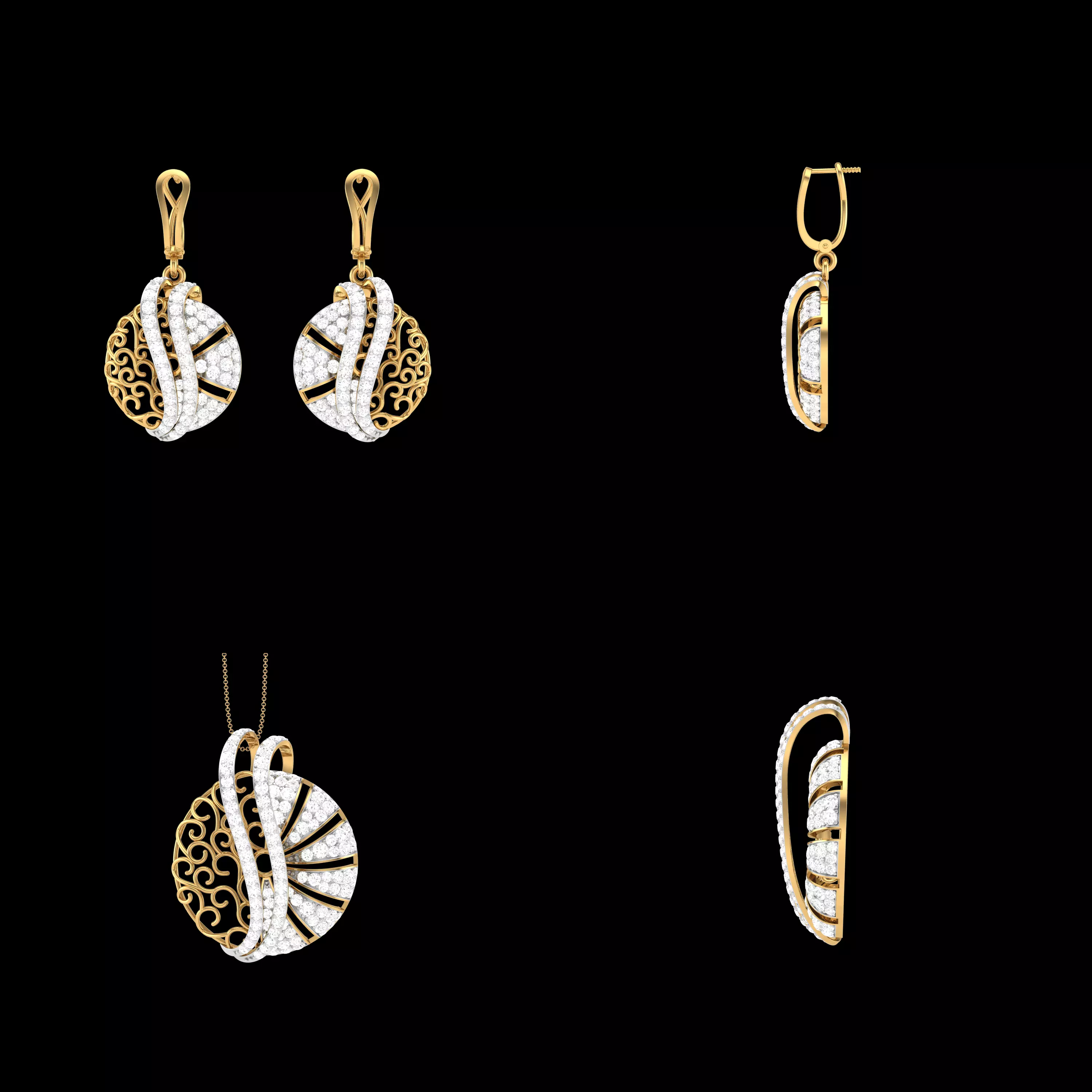 Luxury Round Pendant Earrings CAD Jewelry Set STL 3DM Model 3D print model