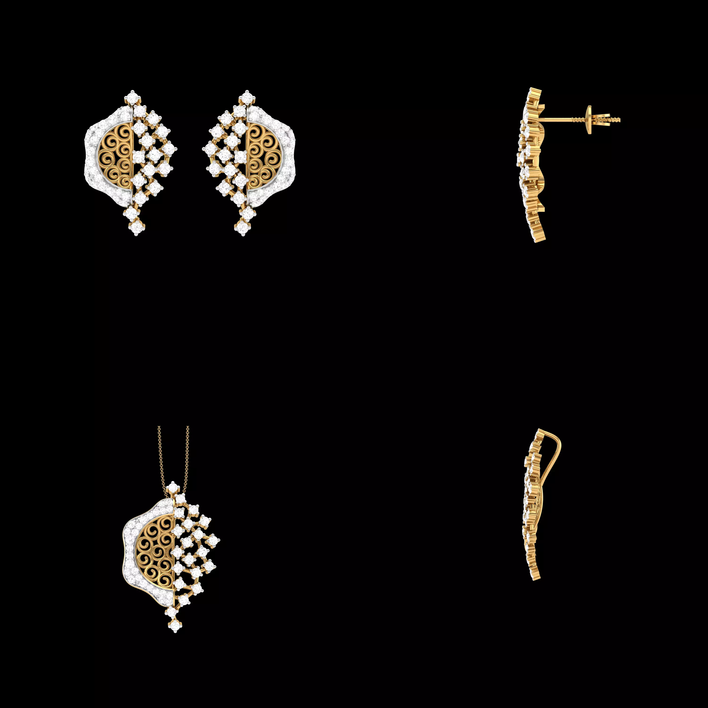 Luxury Leaf Pendant Earrings CAD Jewelry Set STL 3DM Model 3D print model