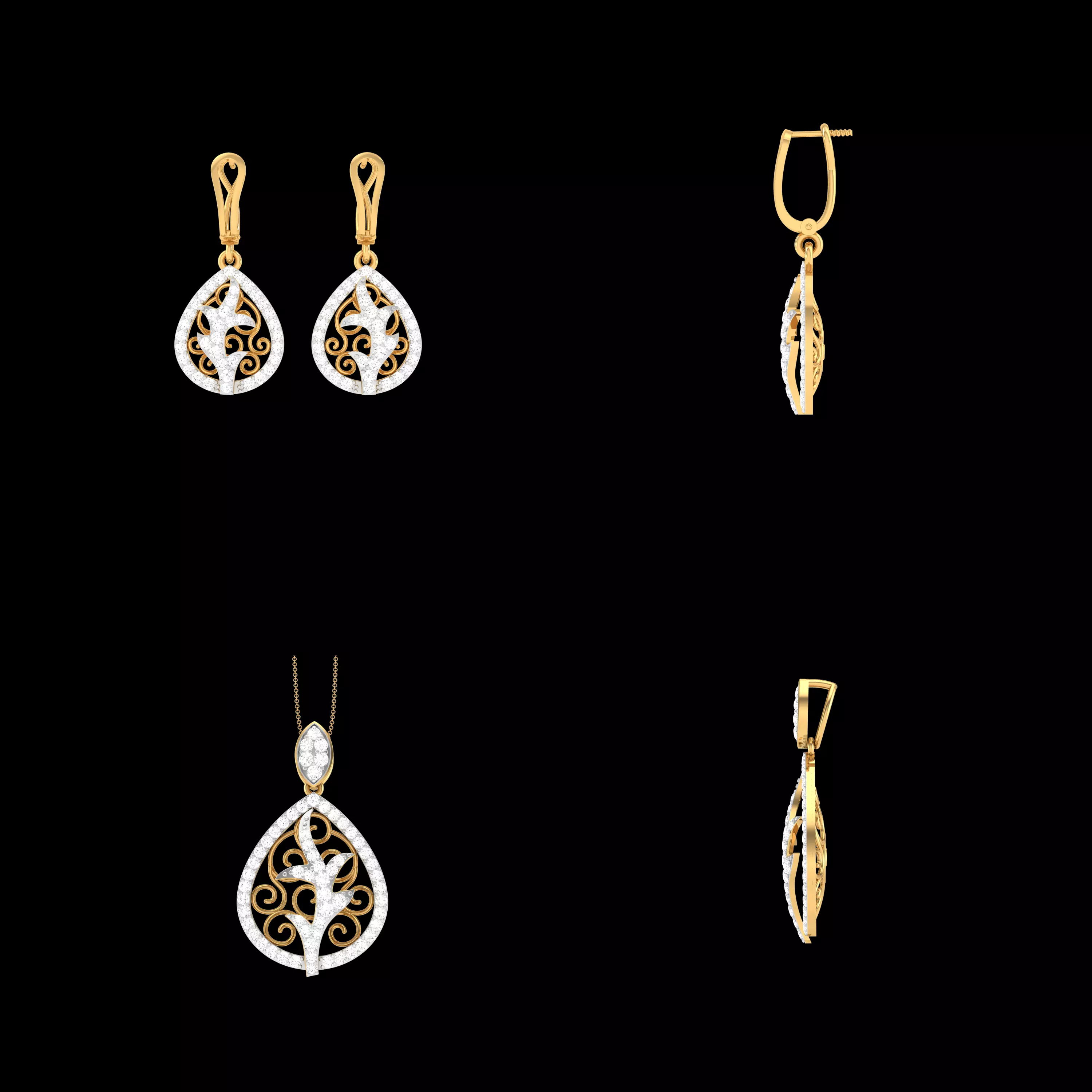 Leaf Pendant Earrings CAD Jewelry Set STL 3DM Luxury Model 3D print model