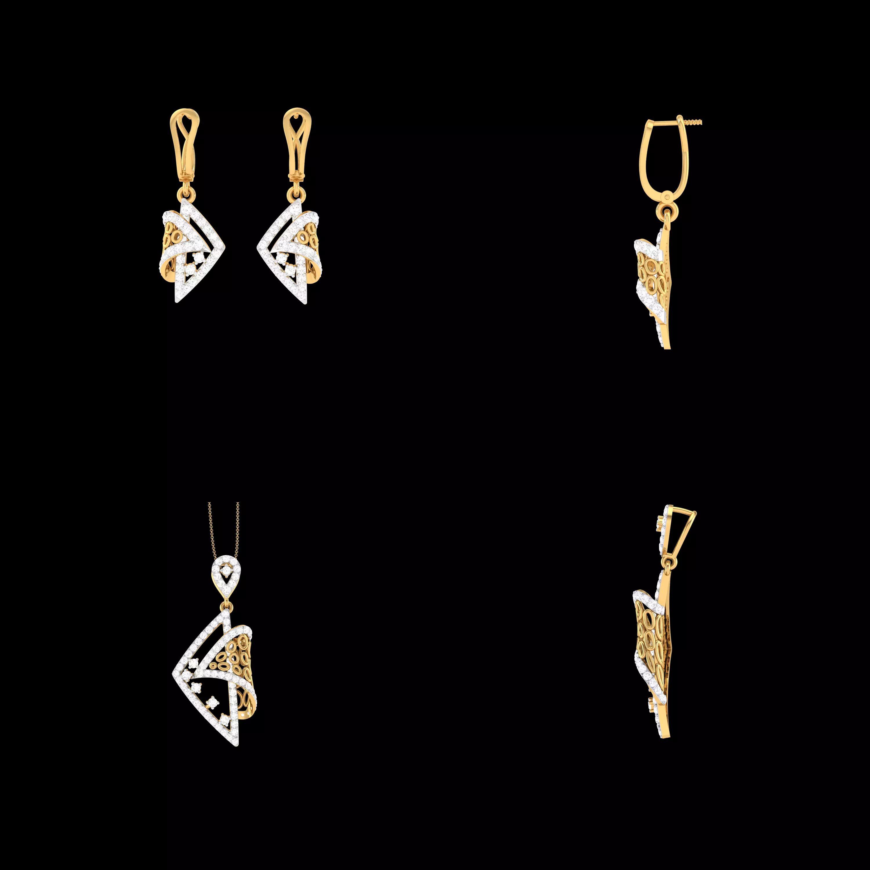 Luxury Geometric Pendant Earrings Set CAD STL 3DM Jewelry Model 3D print model