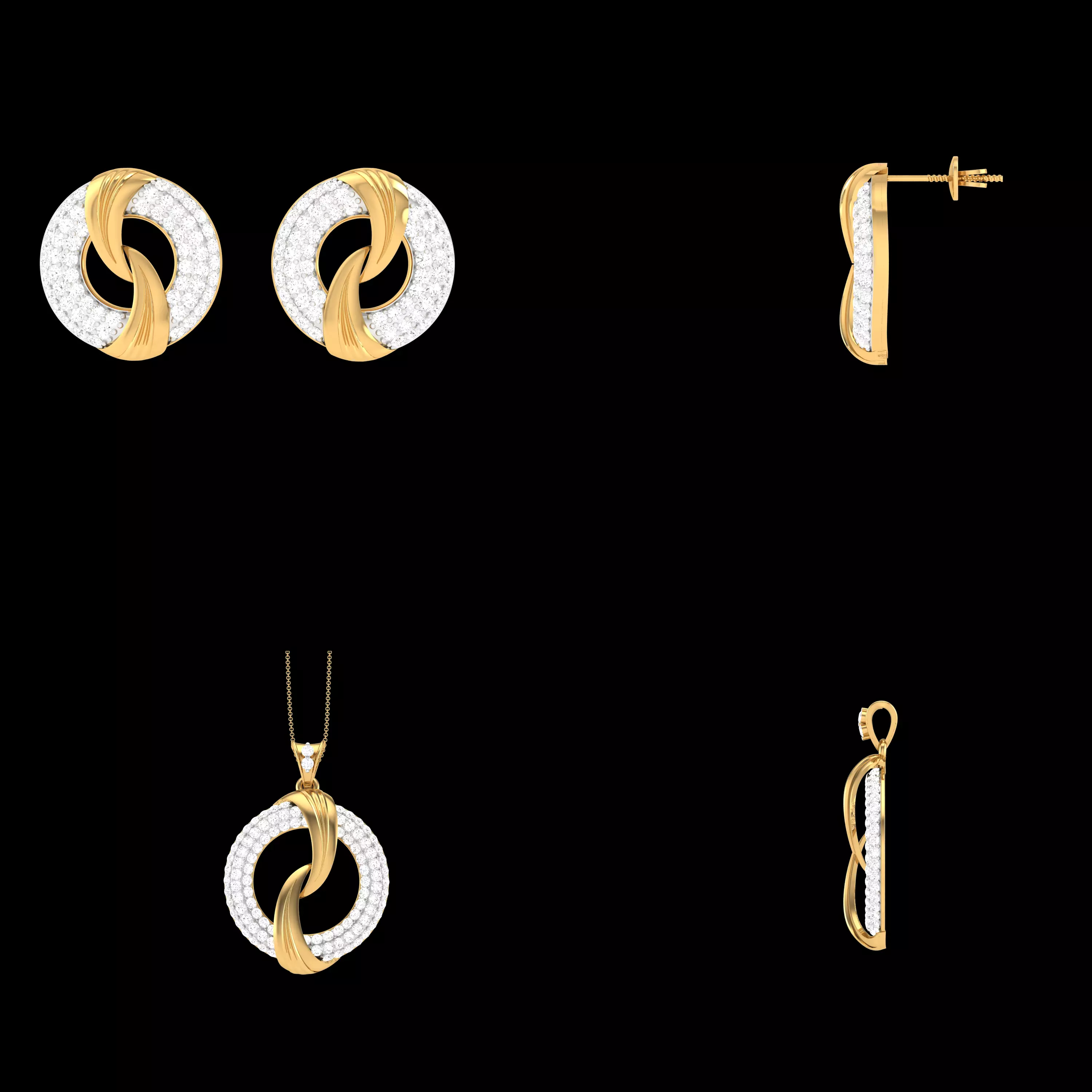 Luxury Round Pendant Earrings Set CAD STL 3DM Jewelry Design 3D print model