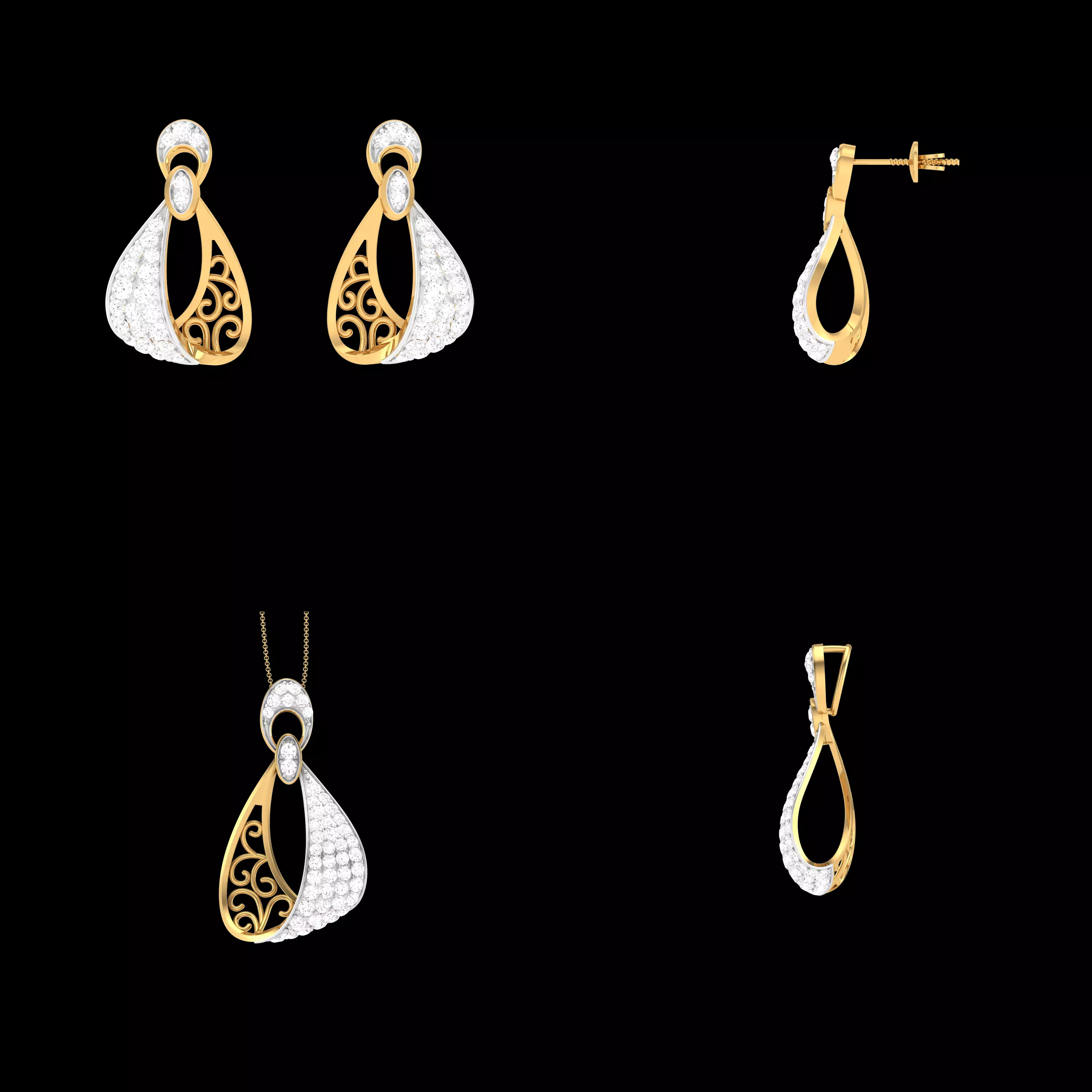Luxury Teardrop Pendant Earrings Set CAD STL 3DM Jewelry Design 3D print model