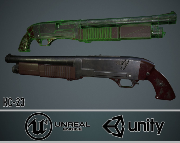 KC-23 shotgun Low-poly 3D model