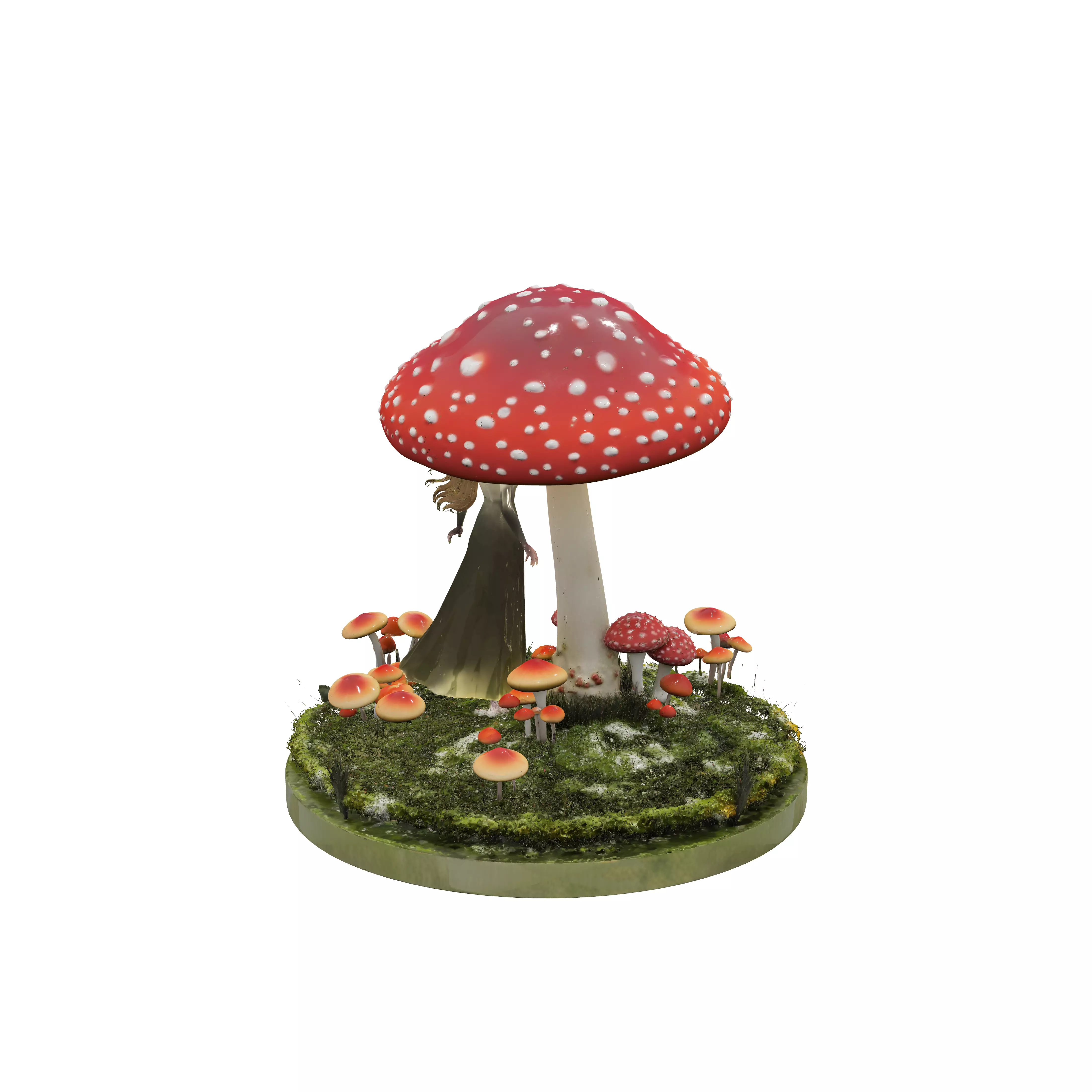 Tall mushroom red with white spots shelters a female fairy fr... 3D model