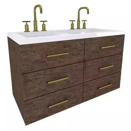 Vanity bathroom with two sinks and brass faucets