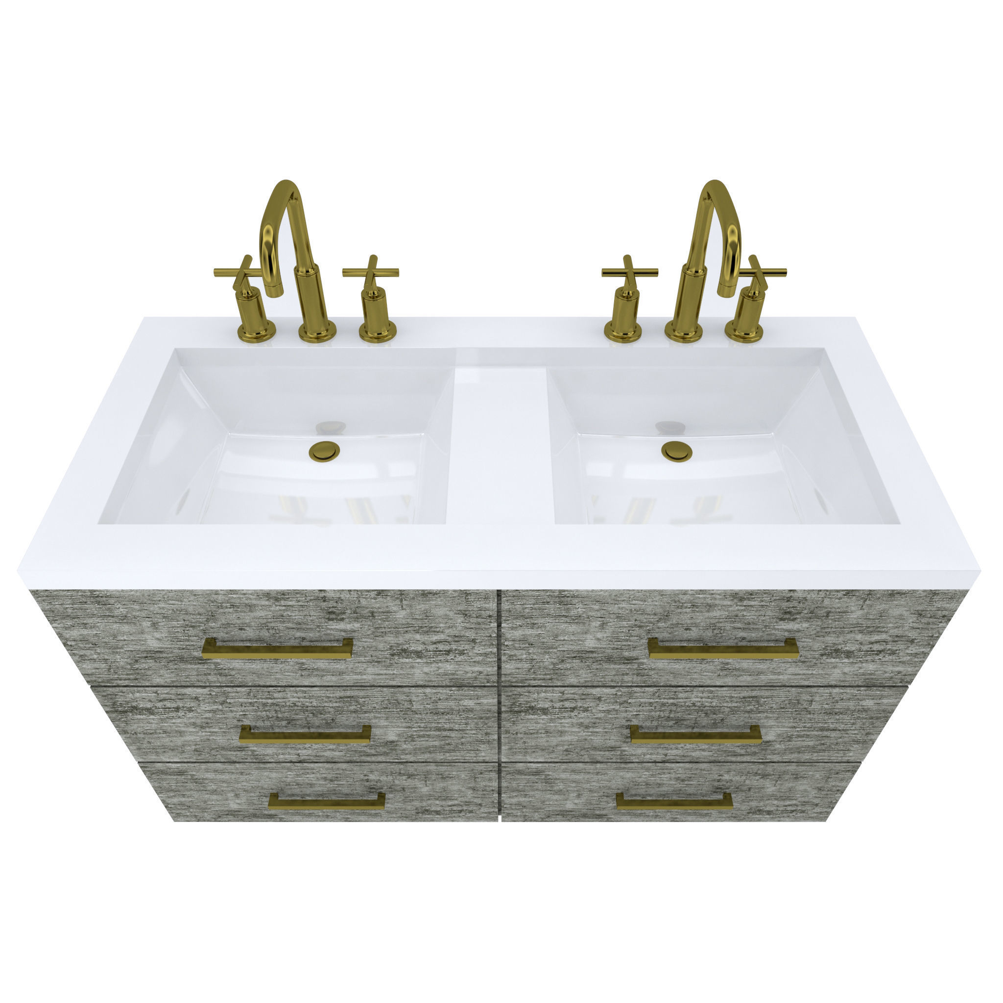 Vanity-006B bathroom vanity with two sinks and brass faucets 3D model_2
