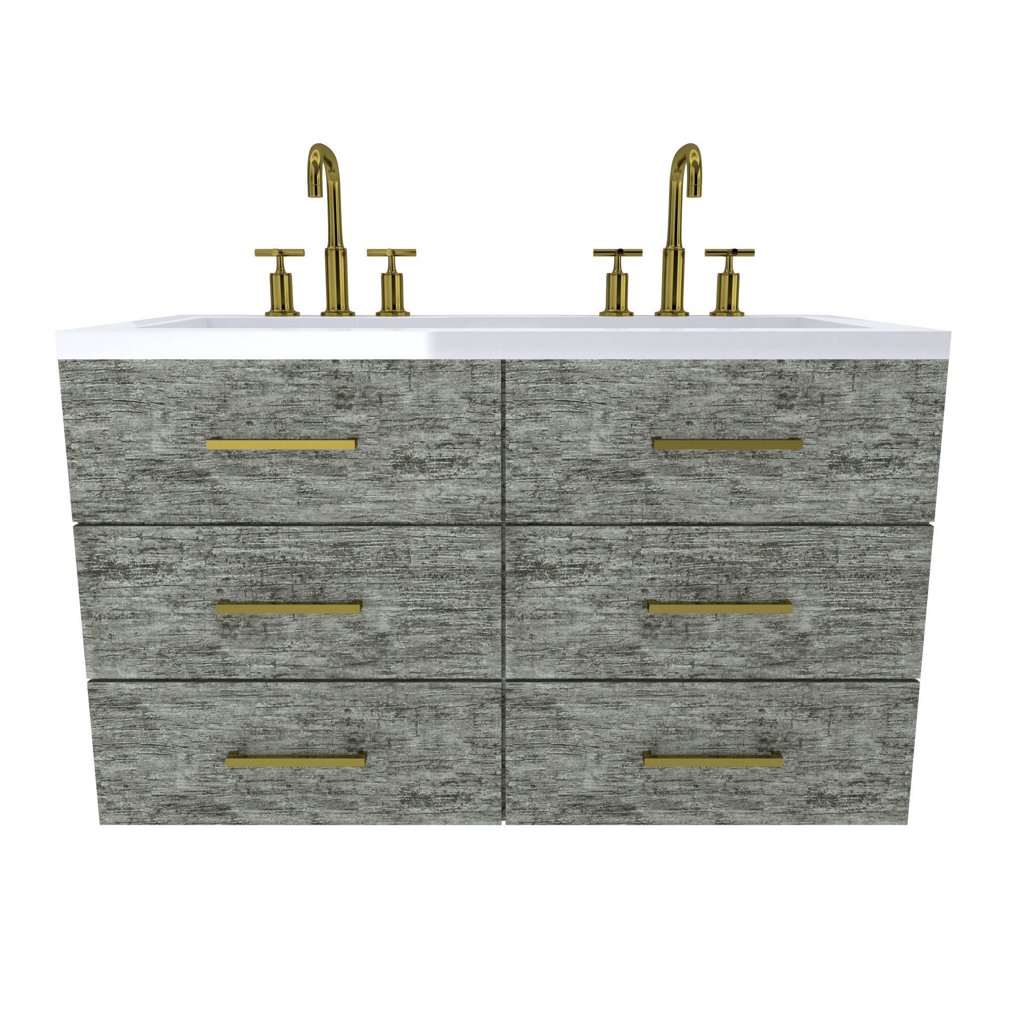 Vanity-006B bathroom vanity with two sinks and brass faucets 3D model_3