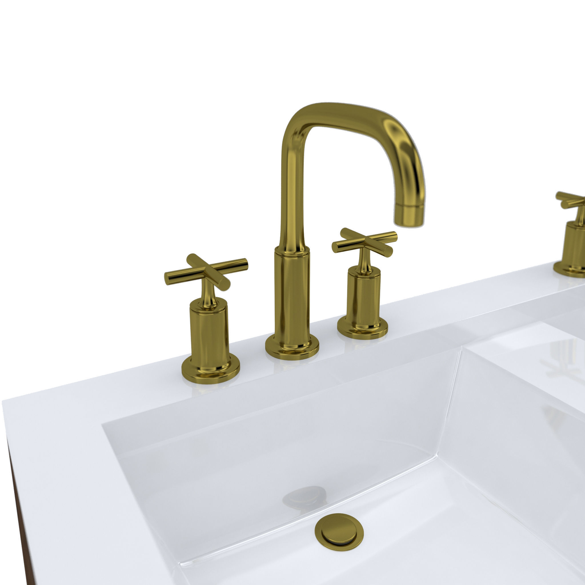 Vanity-006B bathroom vanity with two sinks and brass faucets 3D model_5