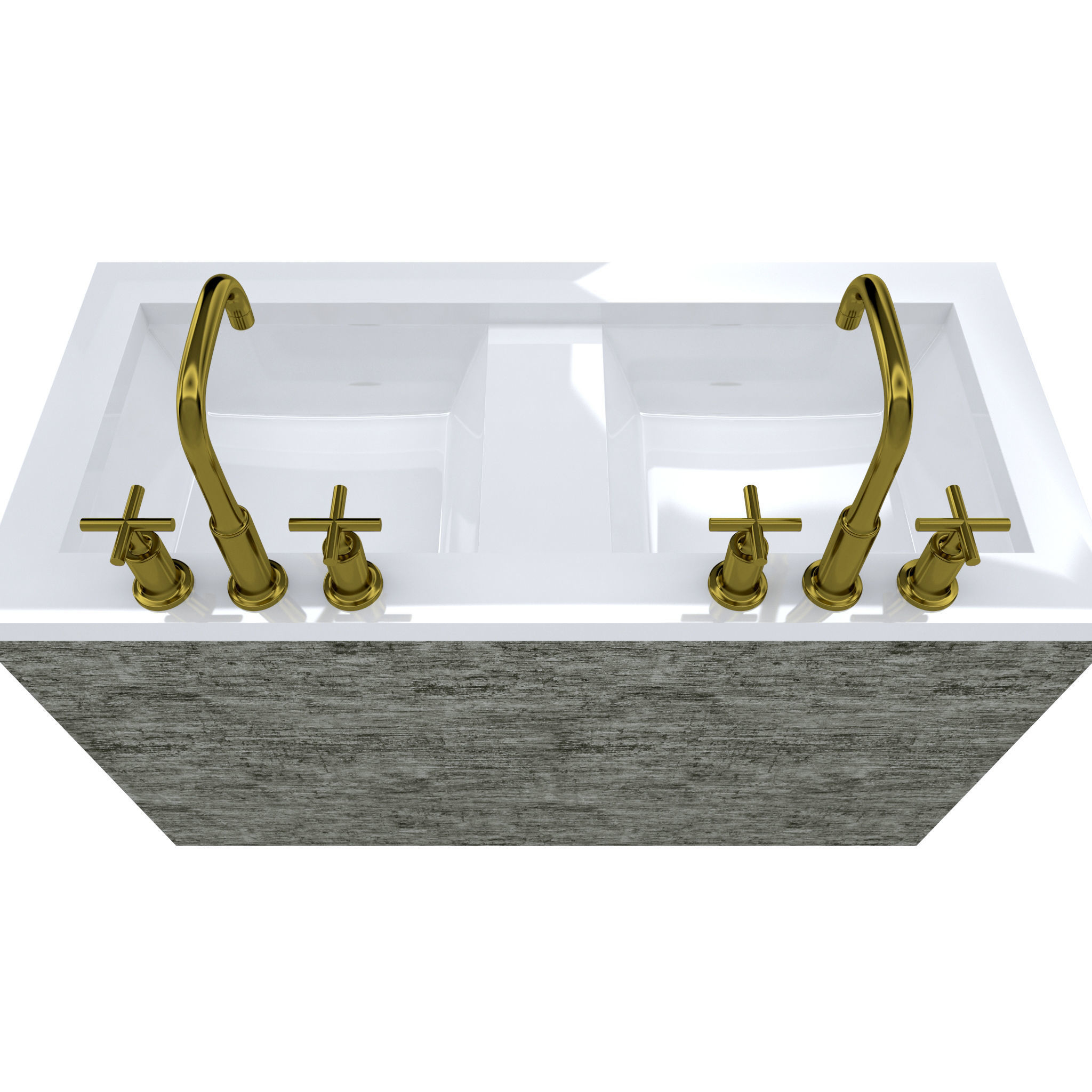Vanity-006B bathroom vanity with two sinks and brass faucets 3D model_4