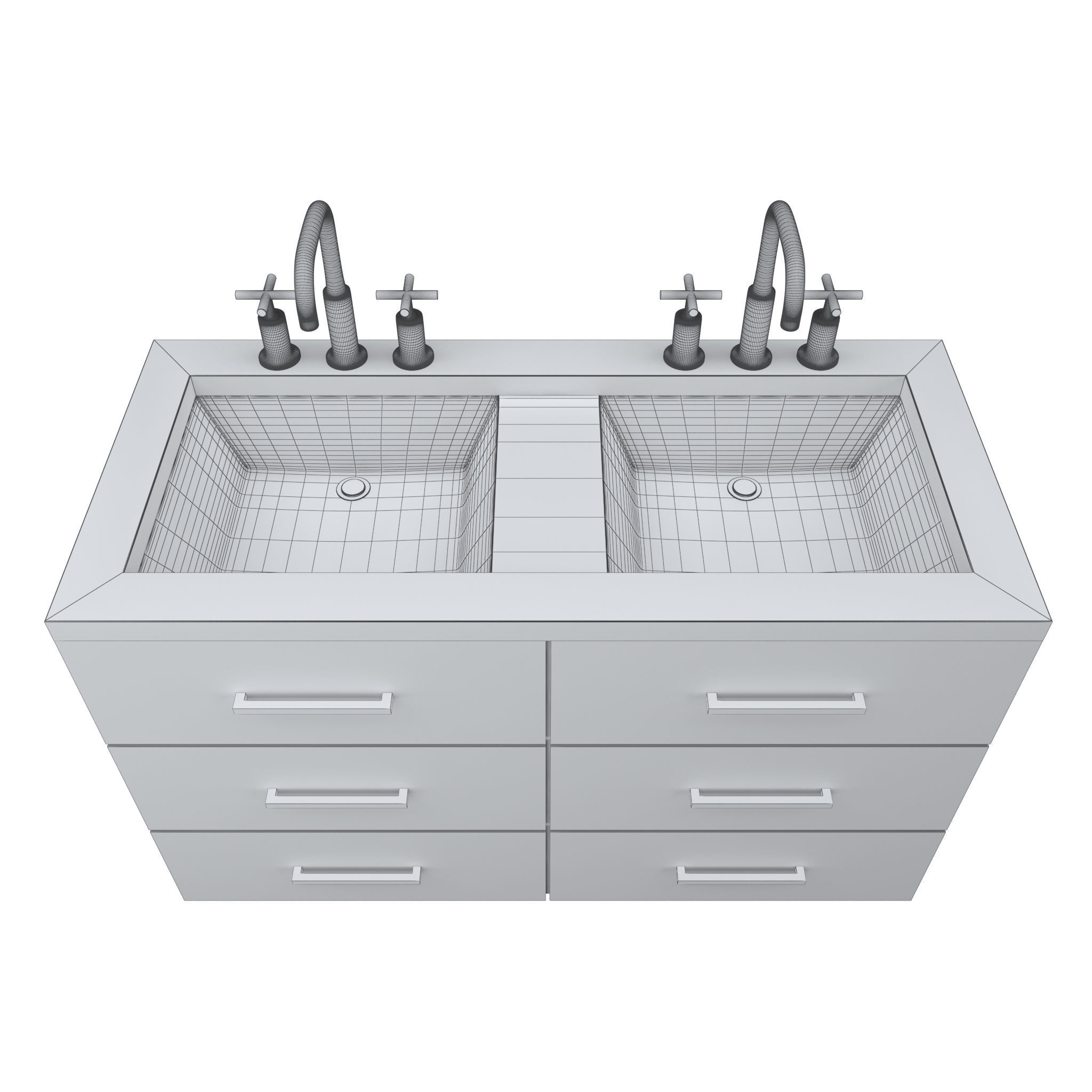 Vanity-006B bathroom vanity with two sinks and brass faucets 3D model_7