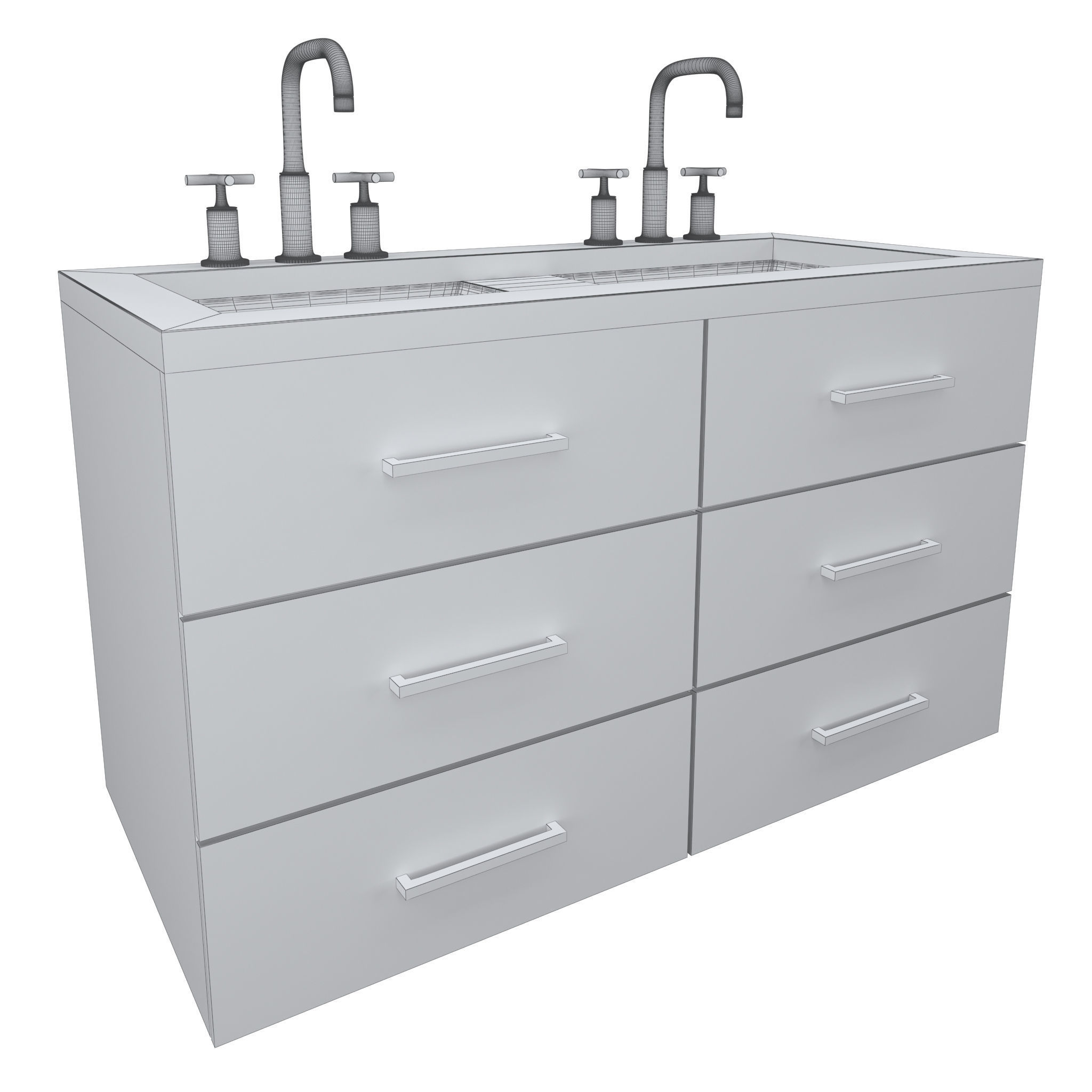 Vanity-006B bathroom vanity with two sinks and brass faucets 3D model_6