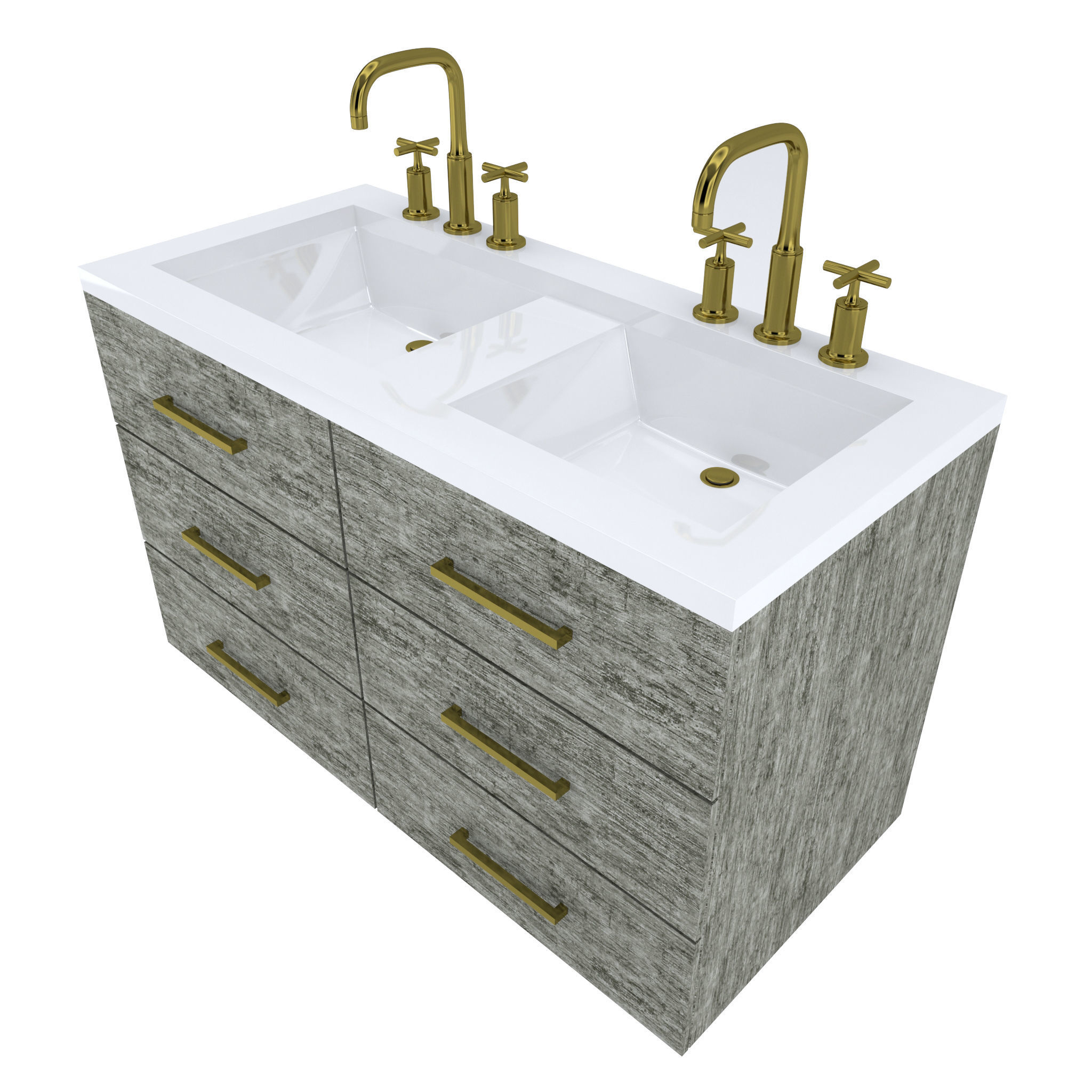 Vanity-006B bathroom vanity with two sinks and brass faucets 3D model_1