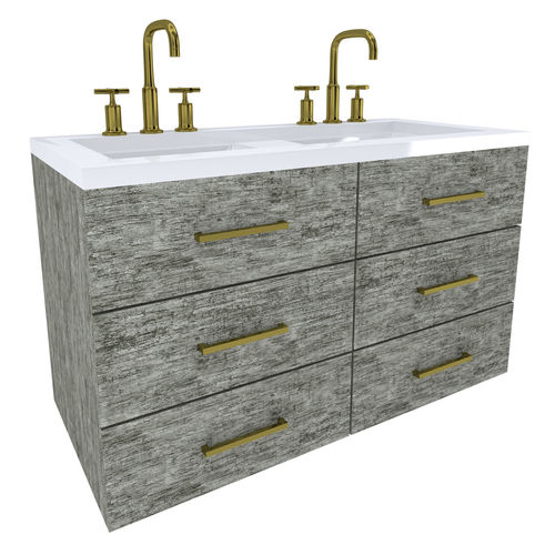 Vanity-006B bathroom vanity with two sinks and brass faucets 3D model