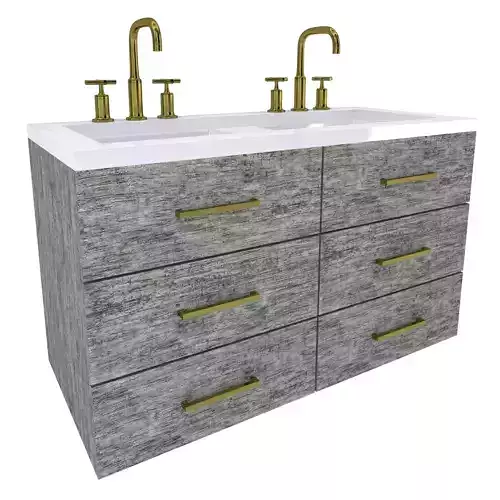 Vanity-006B bathroom vanity with two sinks and brass faucets 3D model