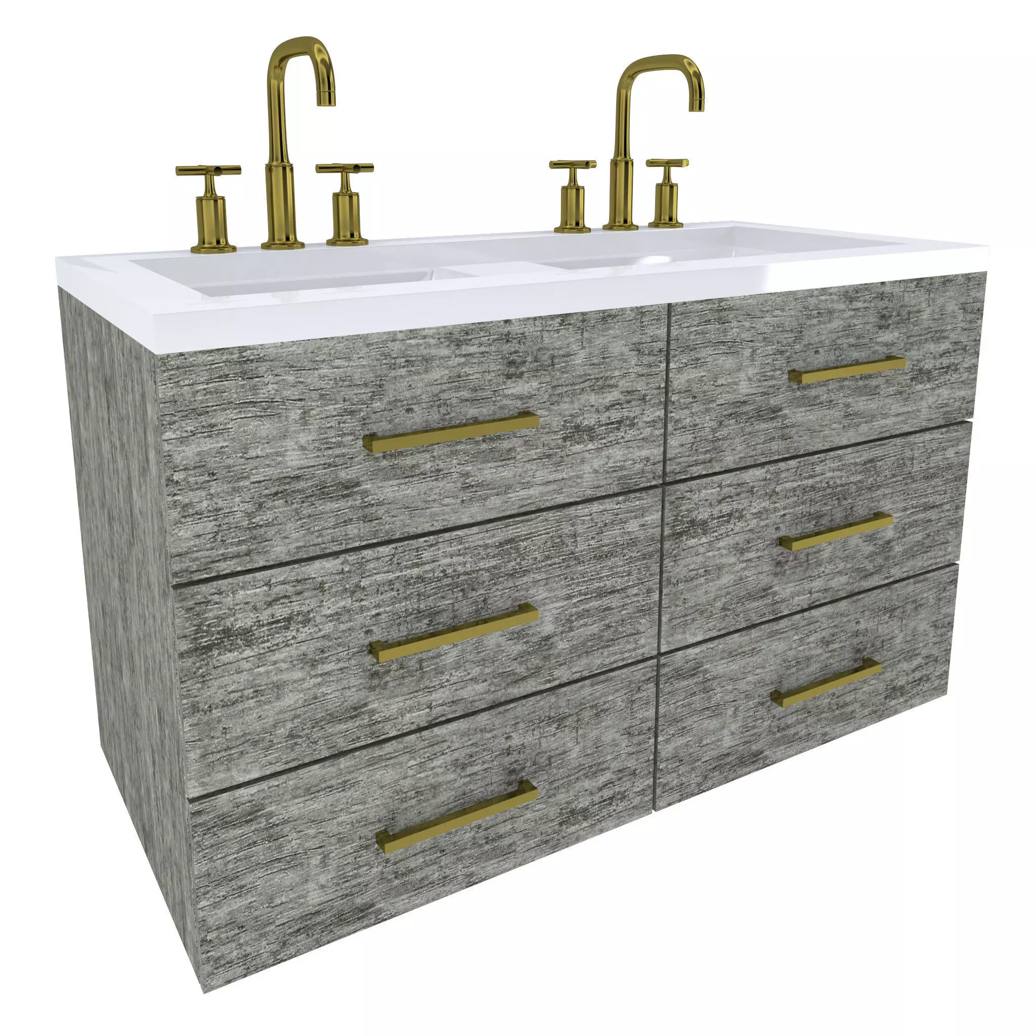 Vanity-006B bathroom vanity with two sinks and brass faucets 3D model_0