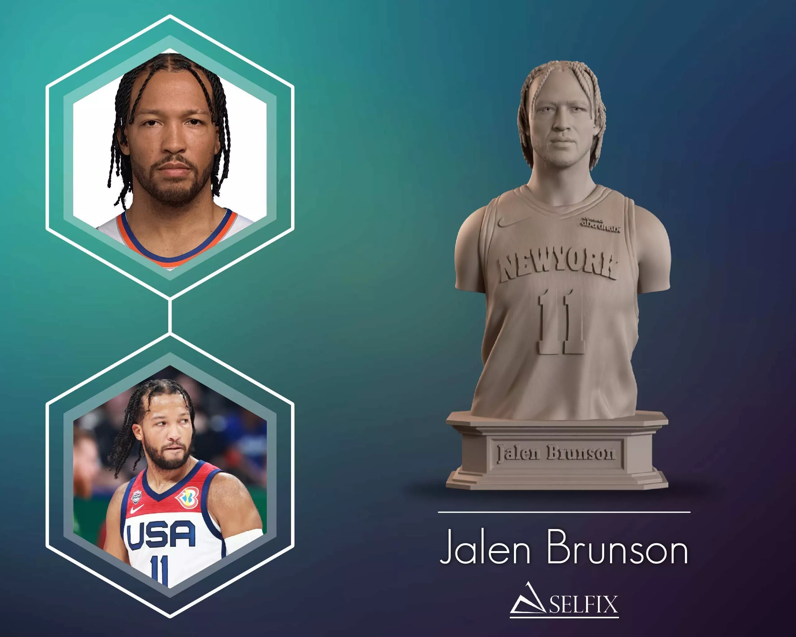 Jalen Brunson Bust Sculpture 3D print model