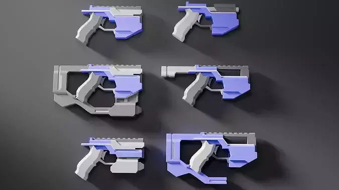 Stylized Sci-Fi pistol -6 Variations Game Ready