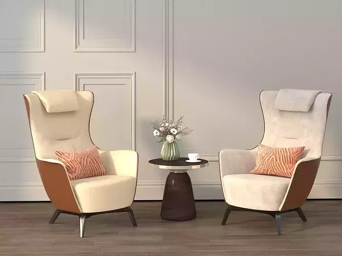 Modern Lounge Chairs Set With Side Table 3D model