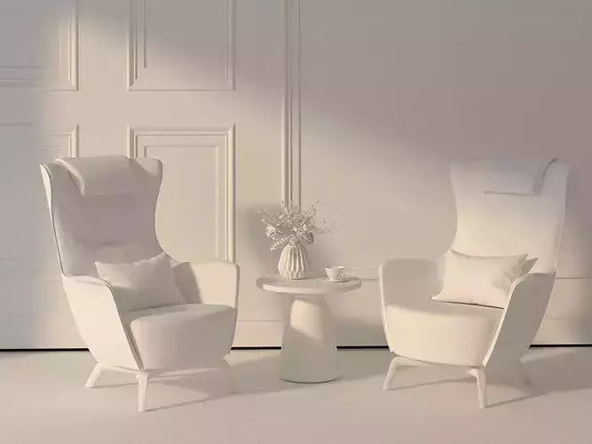 Modern Lounge Chairs Set With Side Table  3D model 6