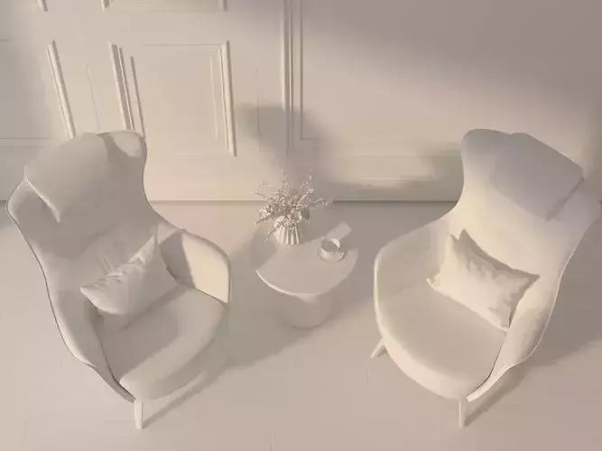 Modern Lounge Chairs Set With Side Table  3D model 5
