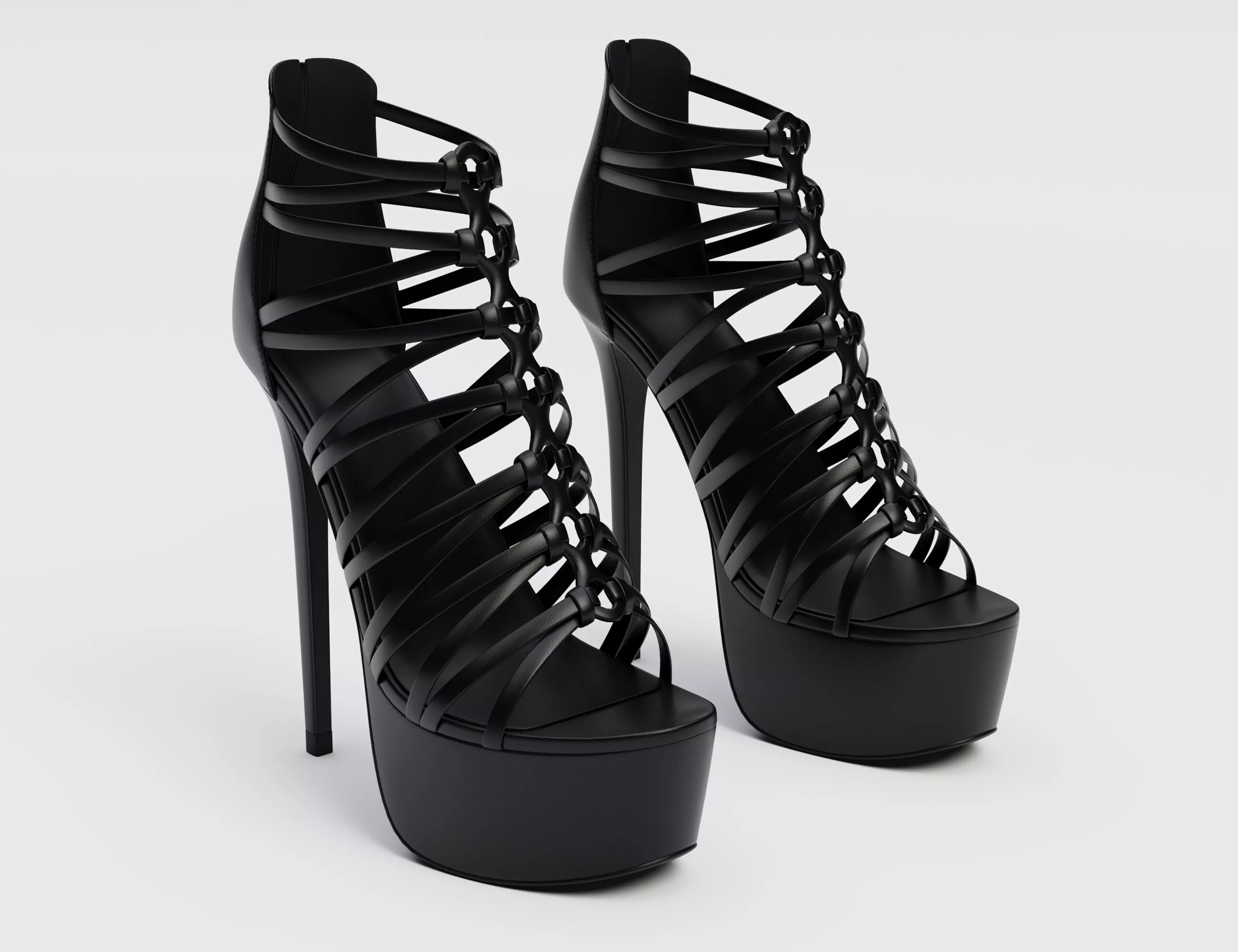 Strappy heeled sandals Low-poly 3D model