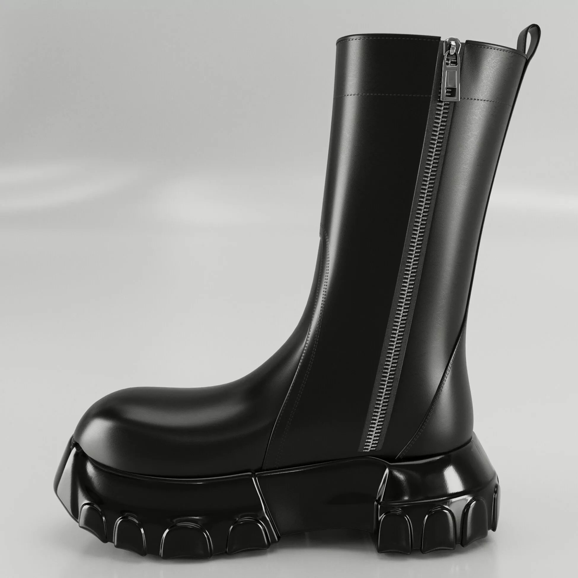 Black leather boots on zipper Low-poly 3D model