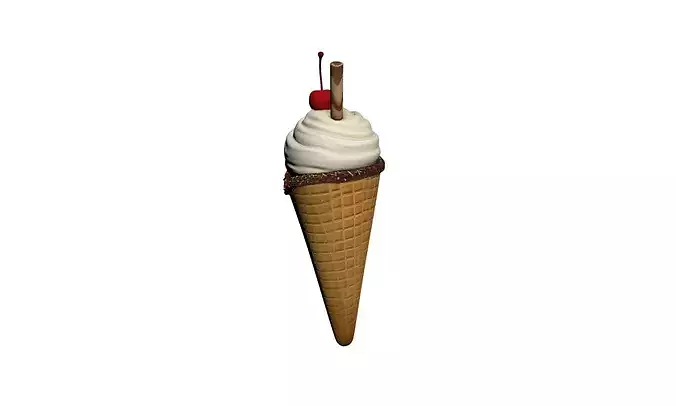 Modern Vanilla Ice Cream Cone 3D Asset 3D model 4