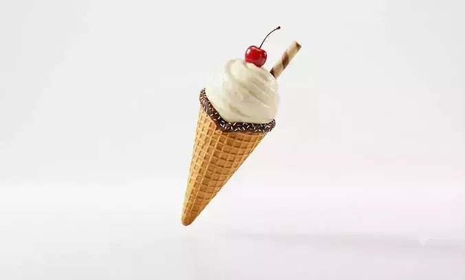 Modern Vanilla Ice Cream Cone 3D Asset 3D model