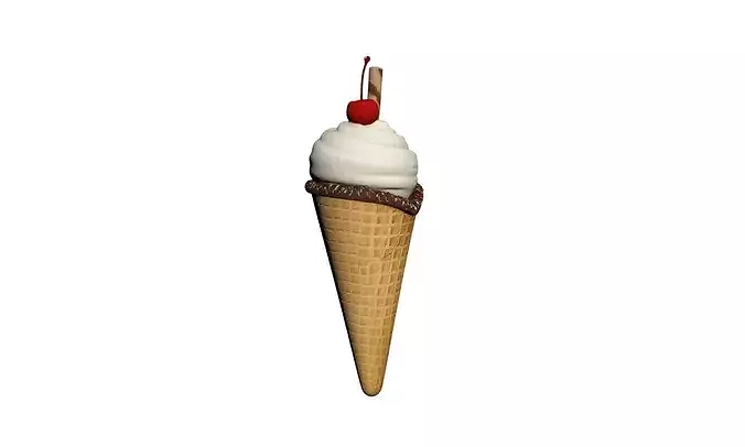 Modern Vanilla Ice Cream Cone 3D Asset 3D model 2