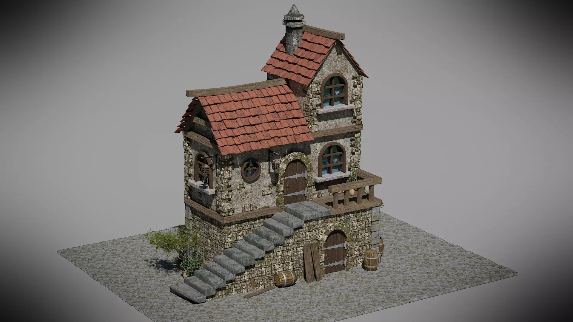 Medieval Castle Inn Tavern - Modular Low Poly PBR Building Low-poly 3D model