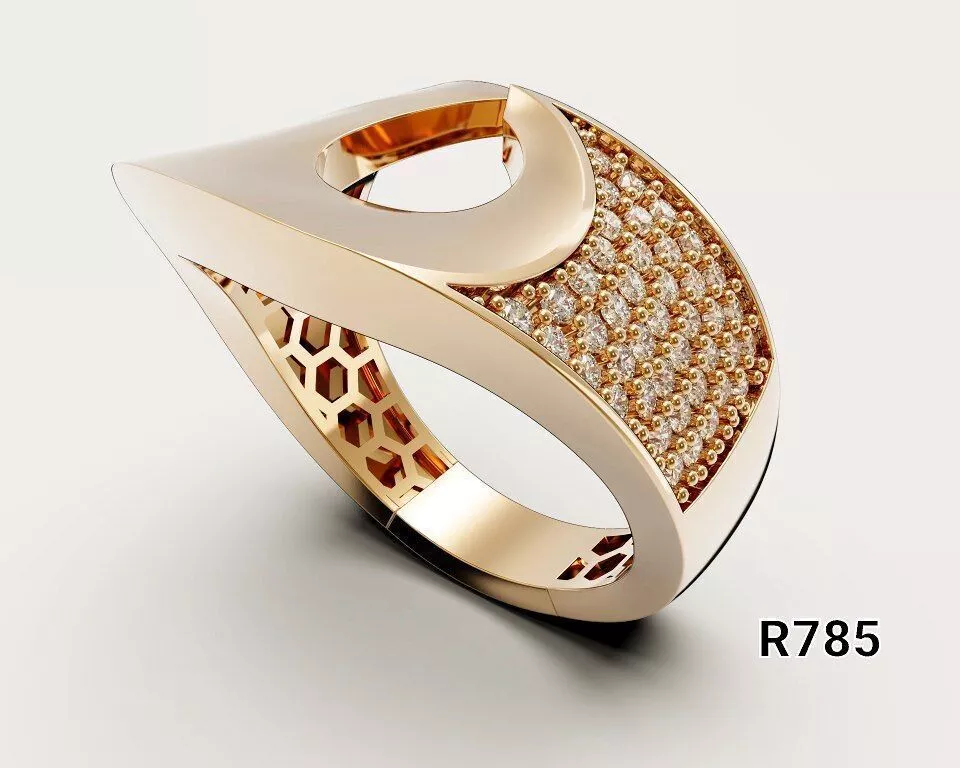 Gold ring with luxurious geometric seal 3D print model