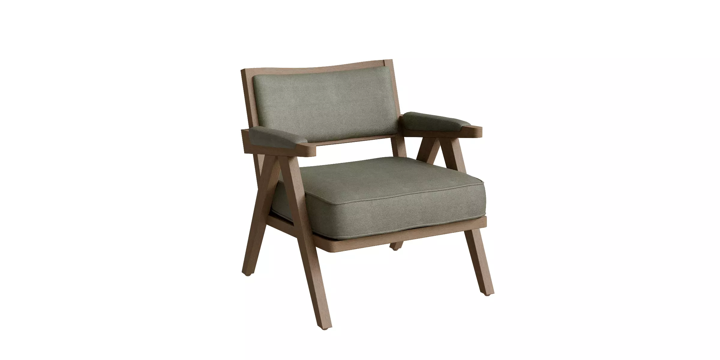 Soft Velvet Sage Green Wooden Accent Chair Low-poly 3D model