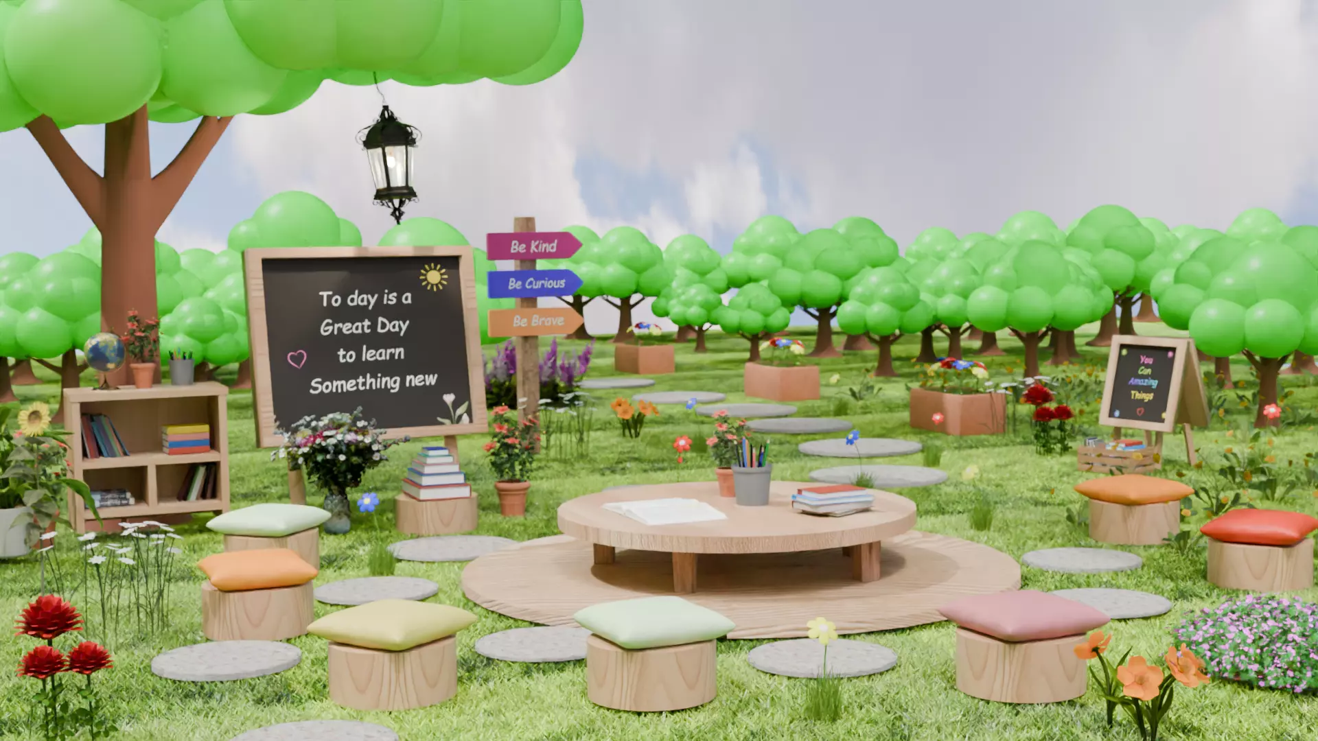 Stylized Outdoor Classroom Environment Blender 3D model